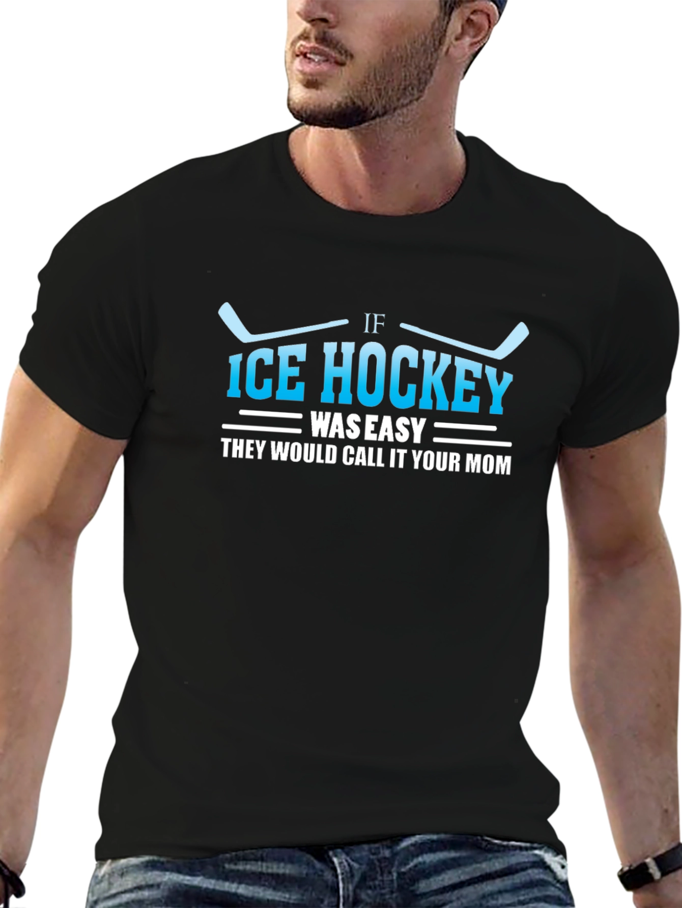 Black Funny Ice Hockey T-Shirt - Your Mom Joke Tee view 6