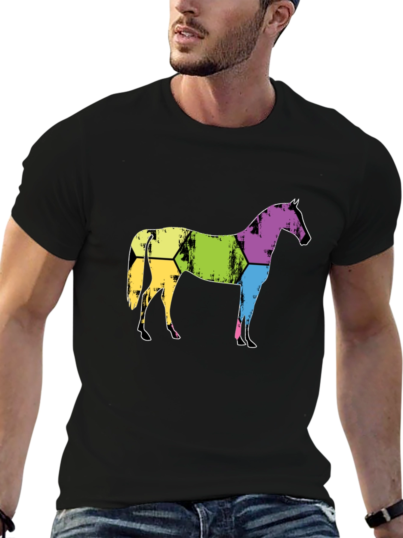 Black Abstract Horse Graphic Tee - Men's Black T-Shirt view 6
