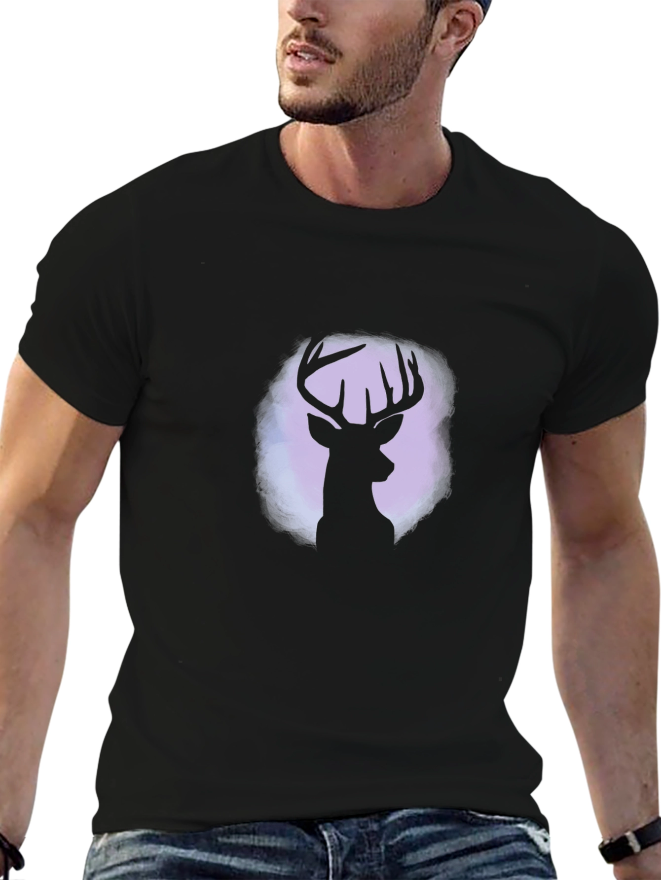 Black Deer Silhouette Graphic Tee - Black Cotton Blend view 6