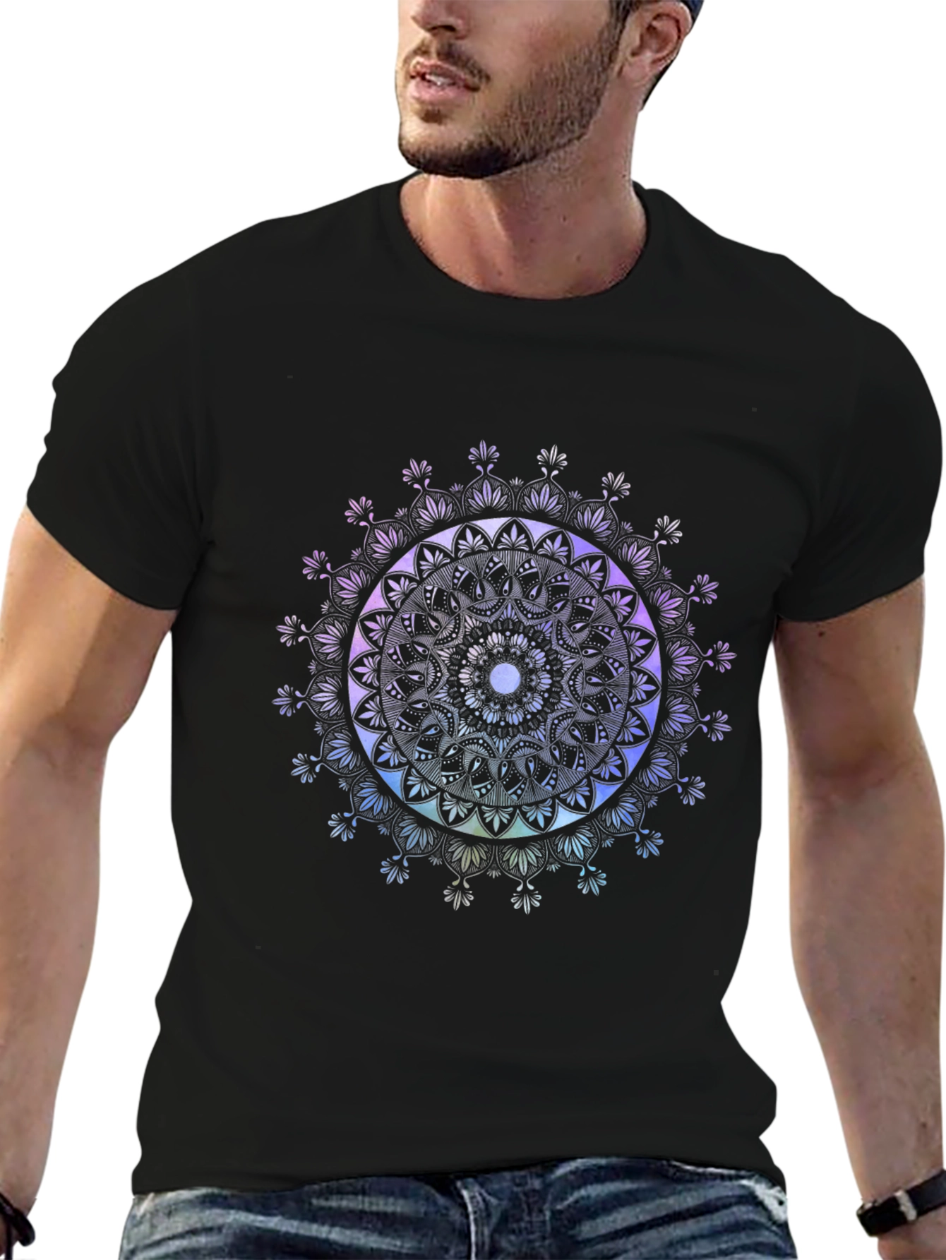 Black Mandala Art Black T-Shirt view 6