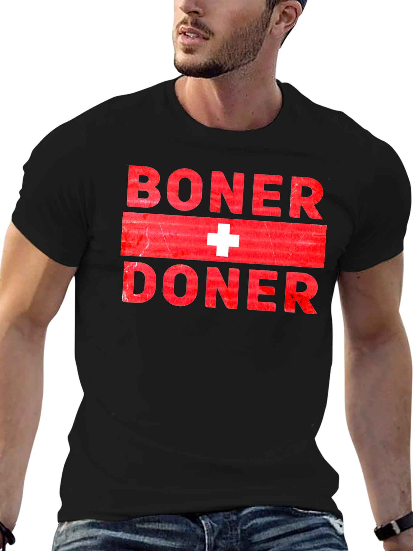 Black Boner + Doner Funny T-Shirt view 6