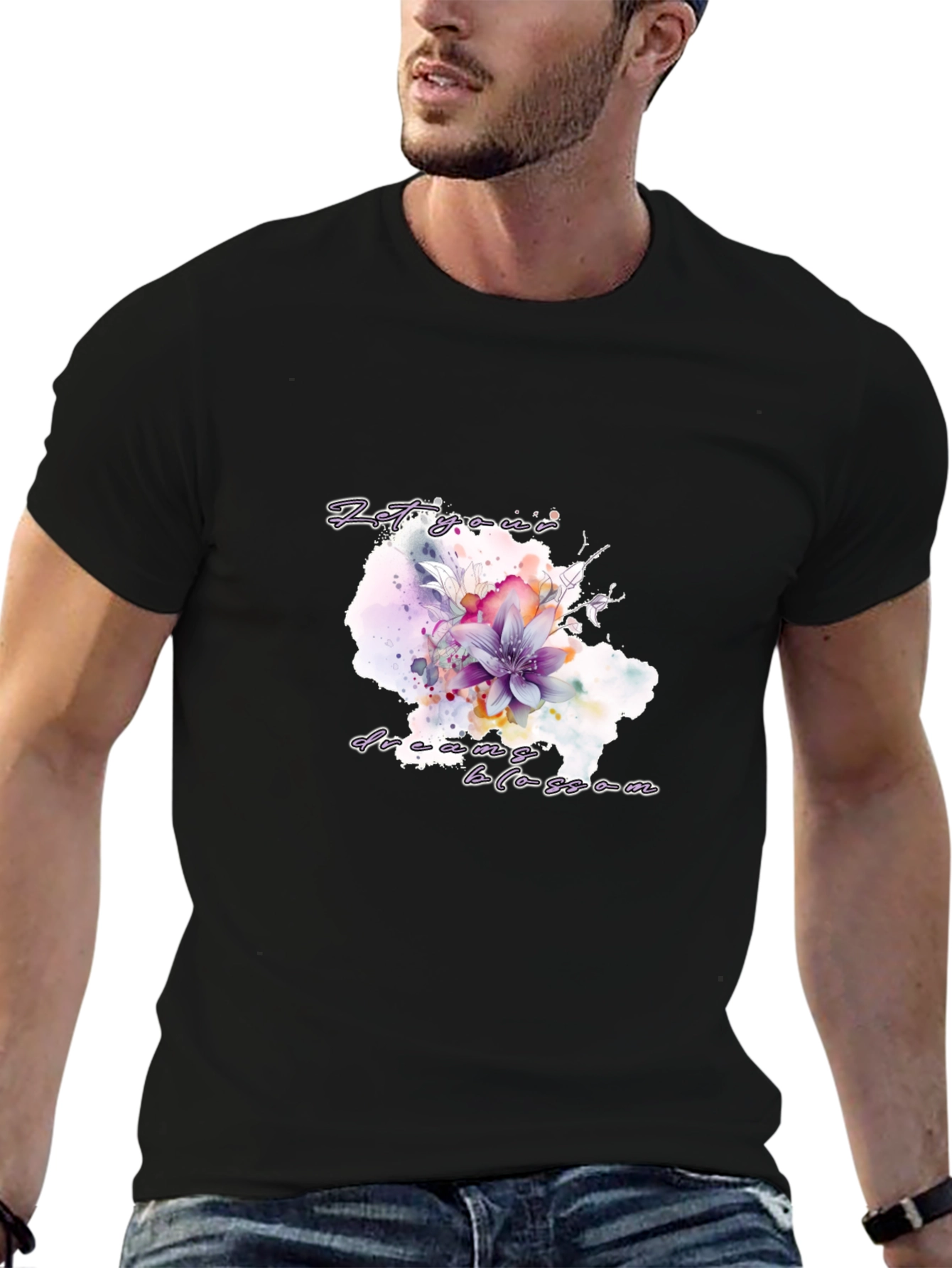 Black Floral Bloom Graphic Tee - Let Your Dreams Blossom view 6