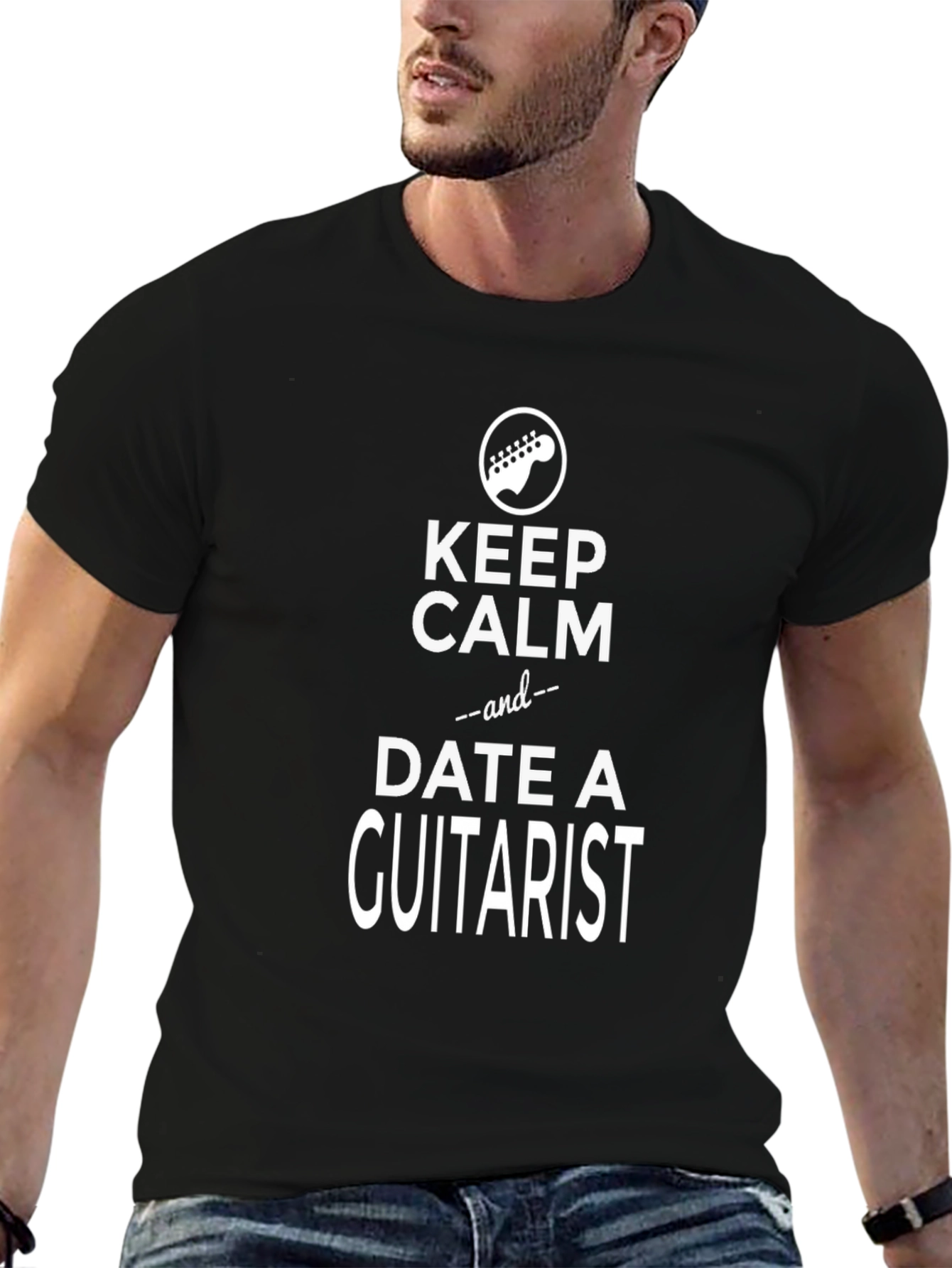 Black Keep Calm and Date a Guitarist T-Shirt view 6