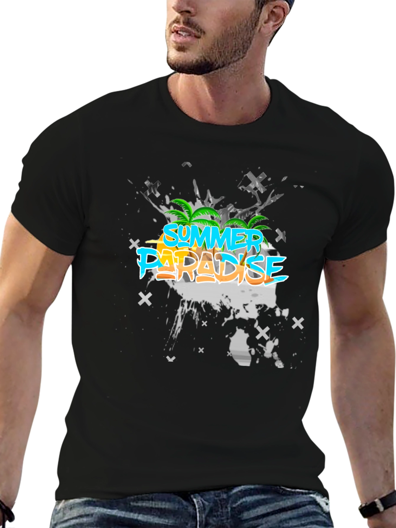 Black Summer Paradise Graphic T-Shirt view 6