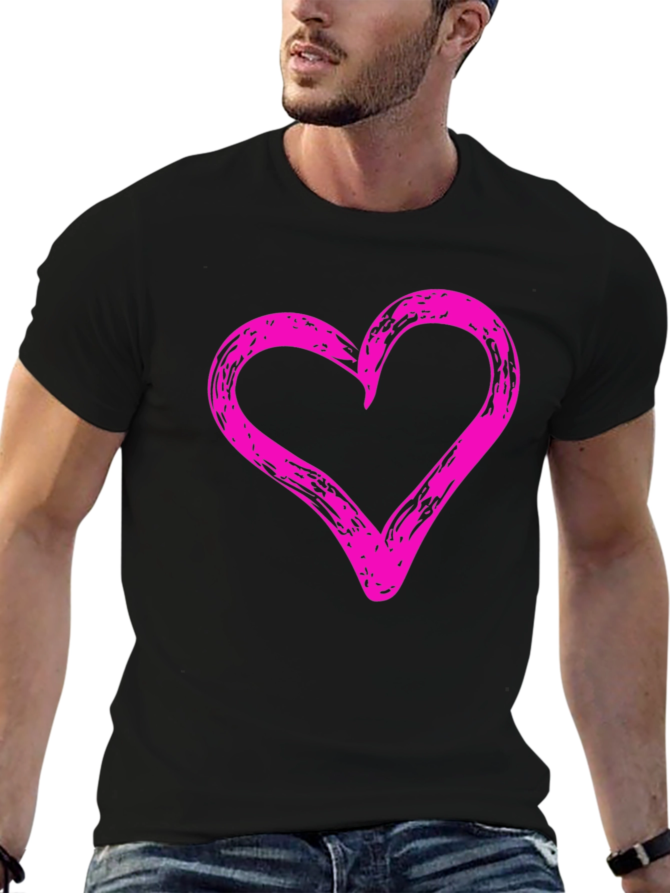 Black Heart Graphic Black Crew Neck T-Shirt view 6