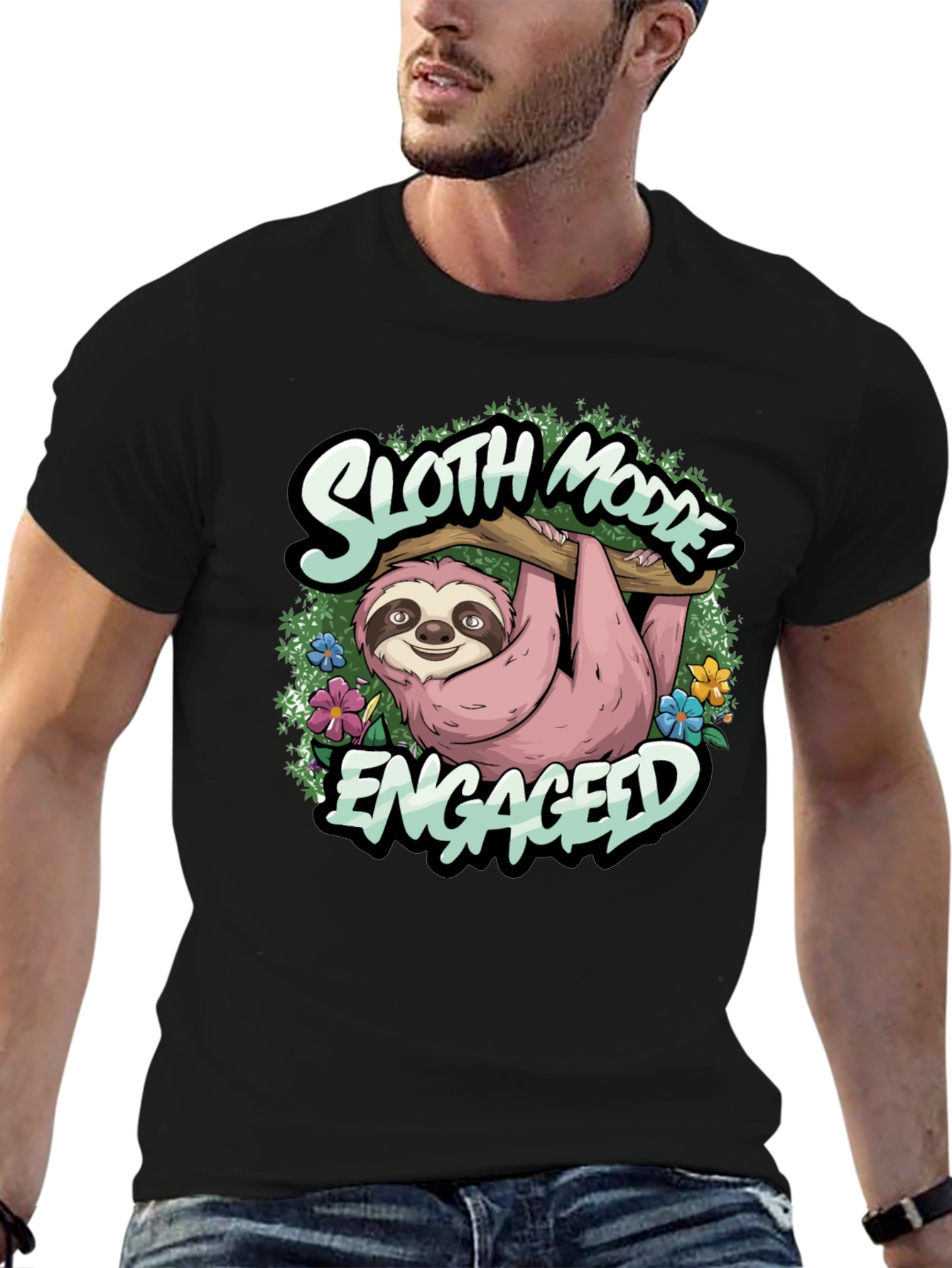 Black Sloth Mode Engaged Tee - Relaxed Casual Wear view 6