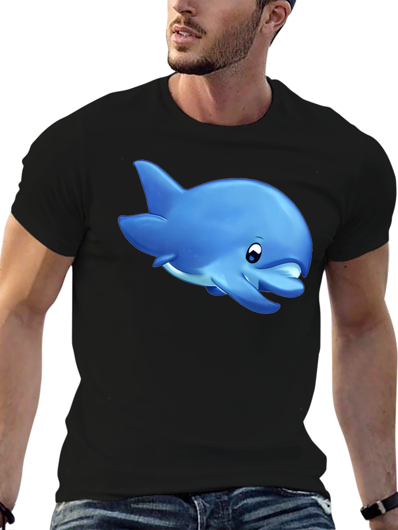 Cute Dolphin Graphic Tee - Black - 6