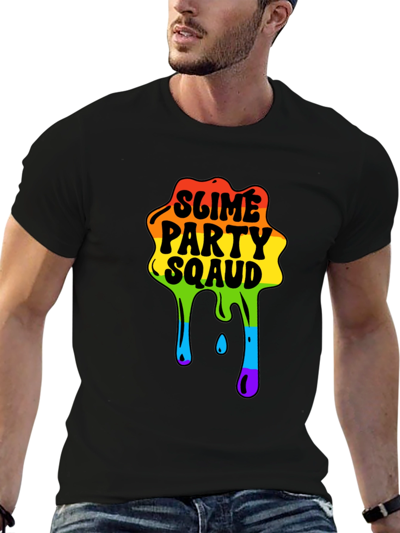 Black Slime Party Squad Tee Rainbow Drip Graphic view 6