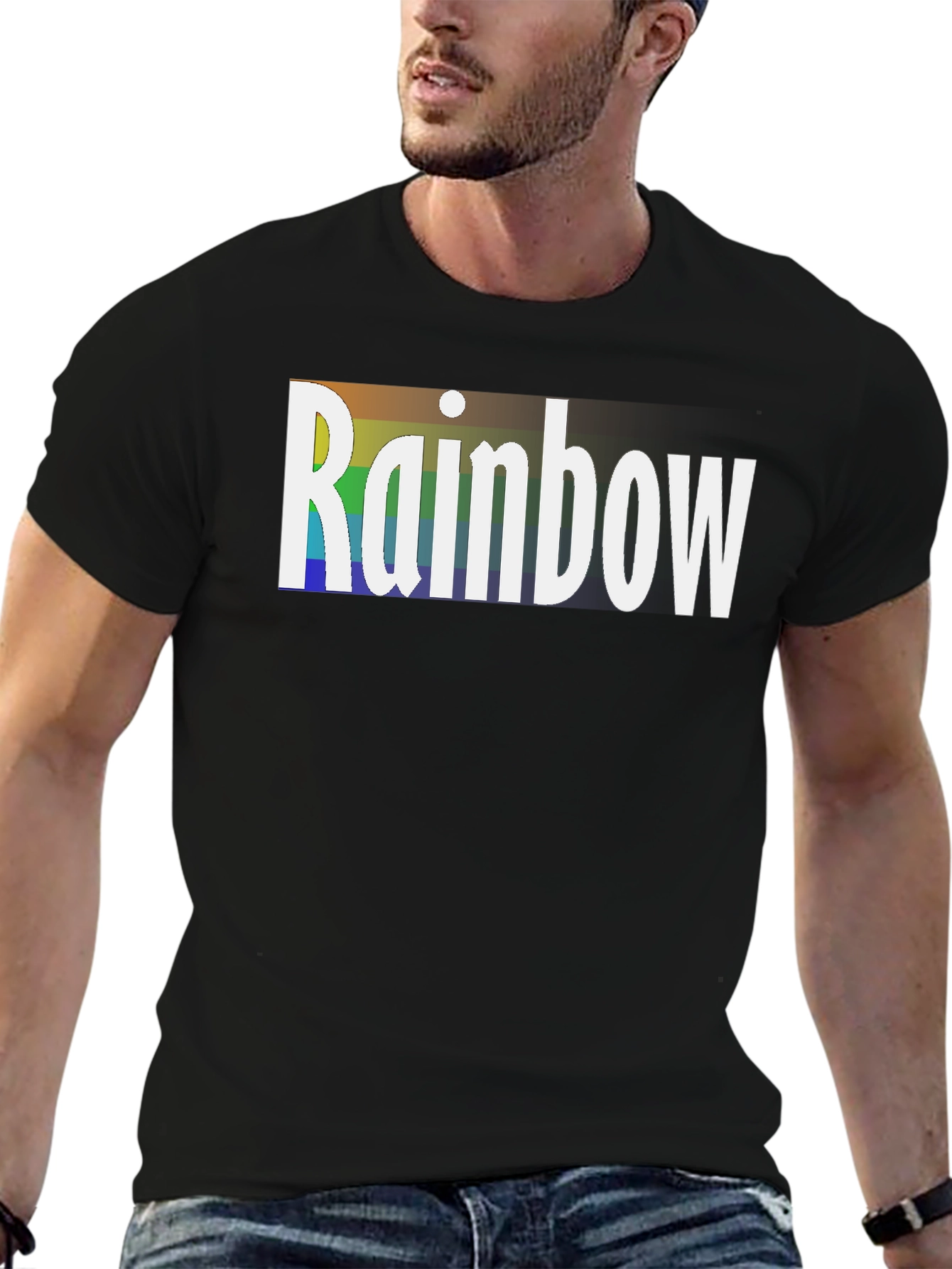 Black Rainbow Graphic Tee - Black Cotton T-Shirt view 6
