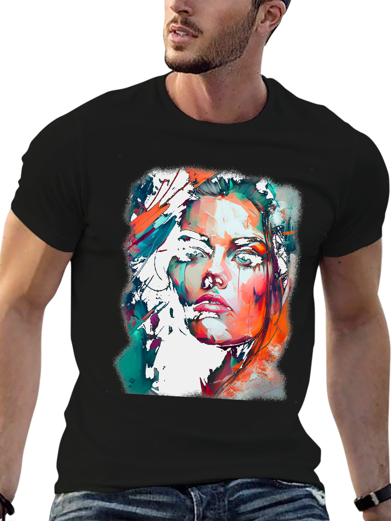 Black Abstract Woman Portrait Graphic Tee view 6