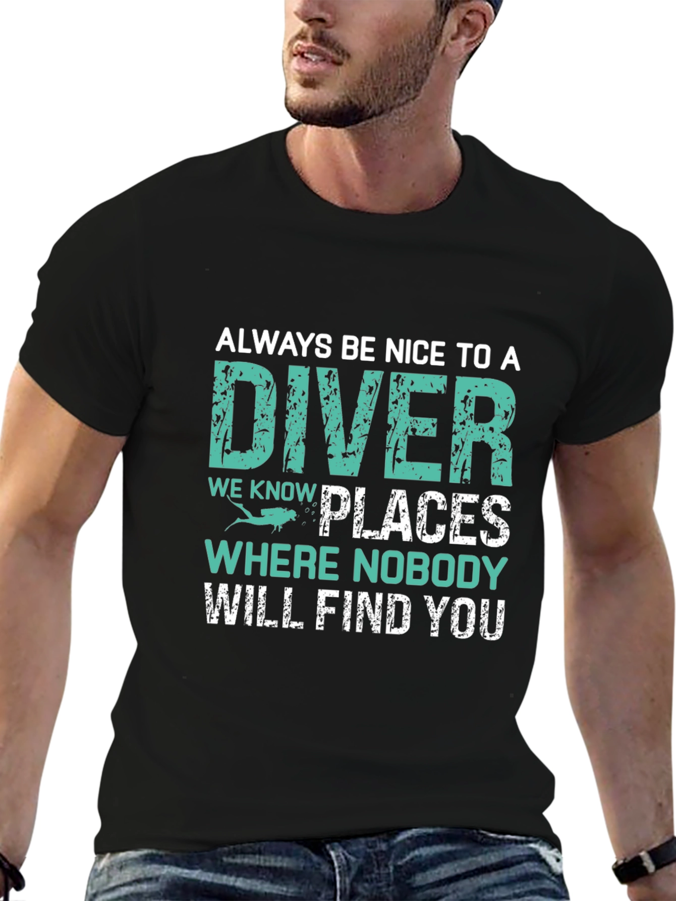 Black Funny Diver T-Shirt - Be Nice to a Diver view 6