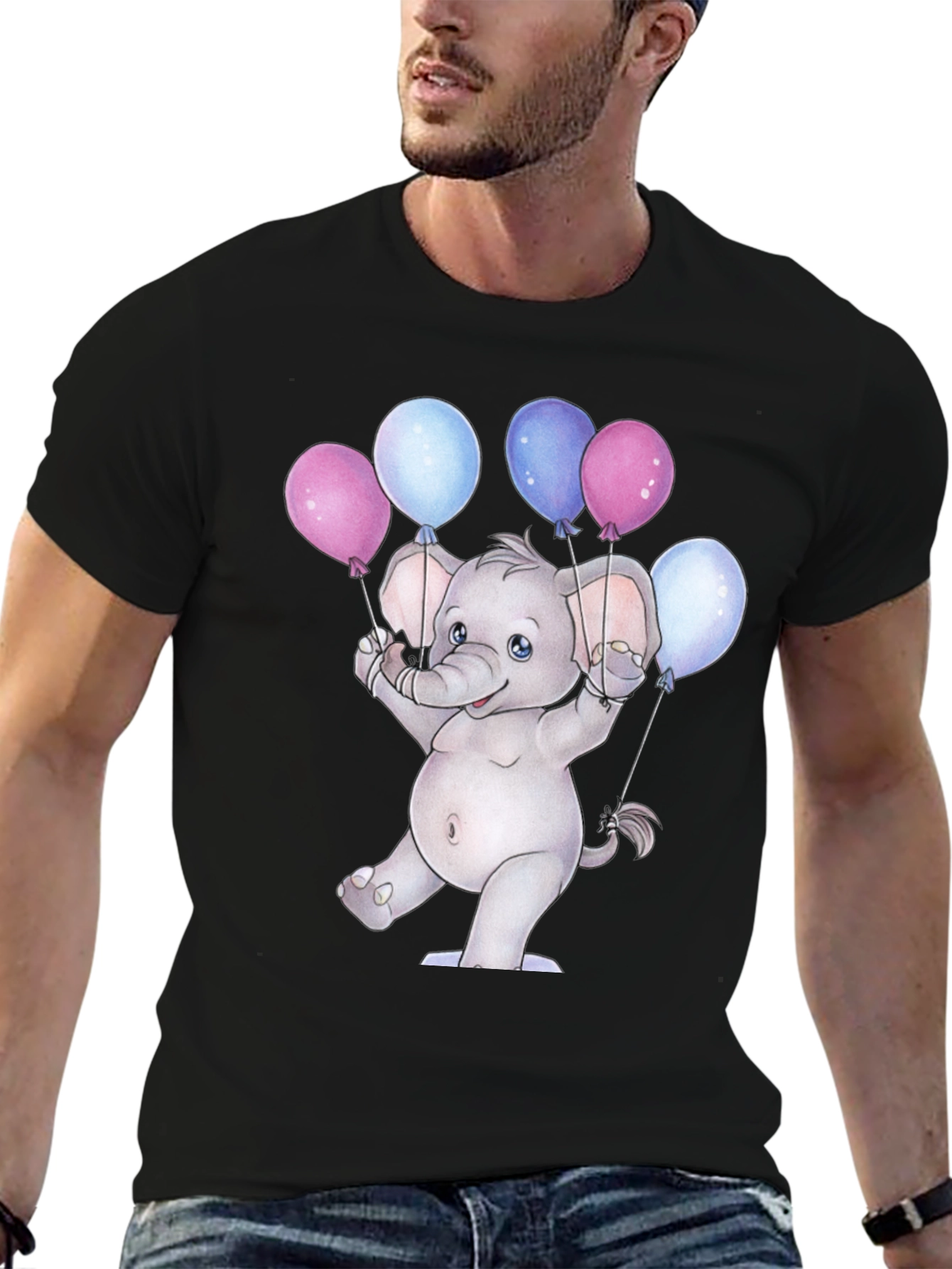 Black Elephant Balloons Graphic T-Shirt view 6