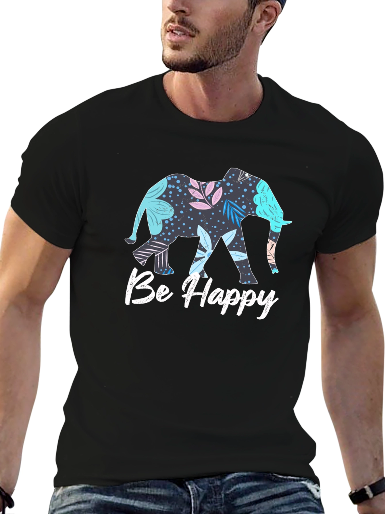 Black Elephant 'Be Happy' Graphic T-Shirt view 6