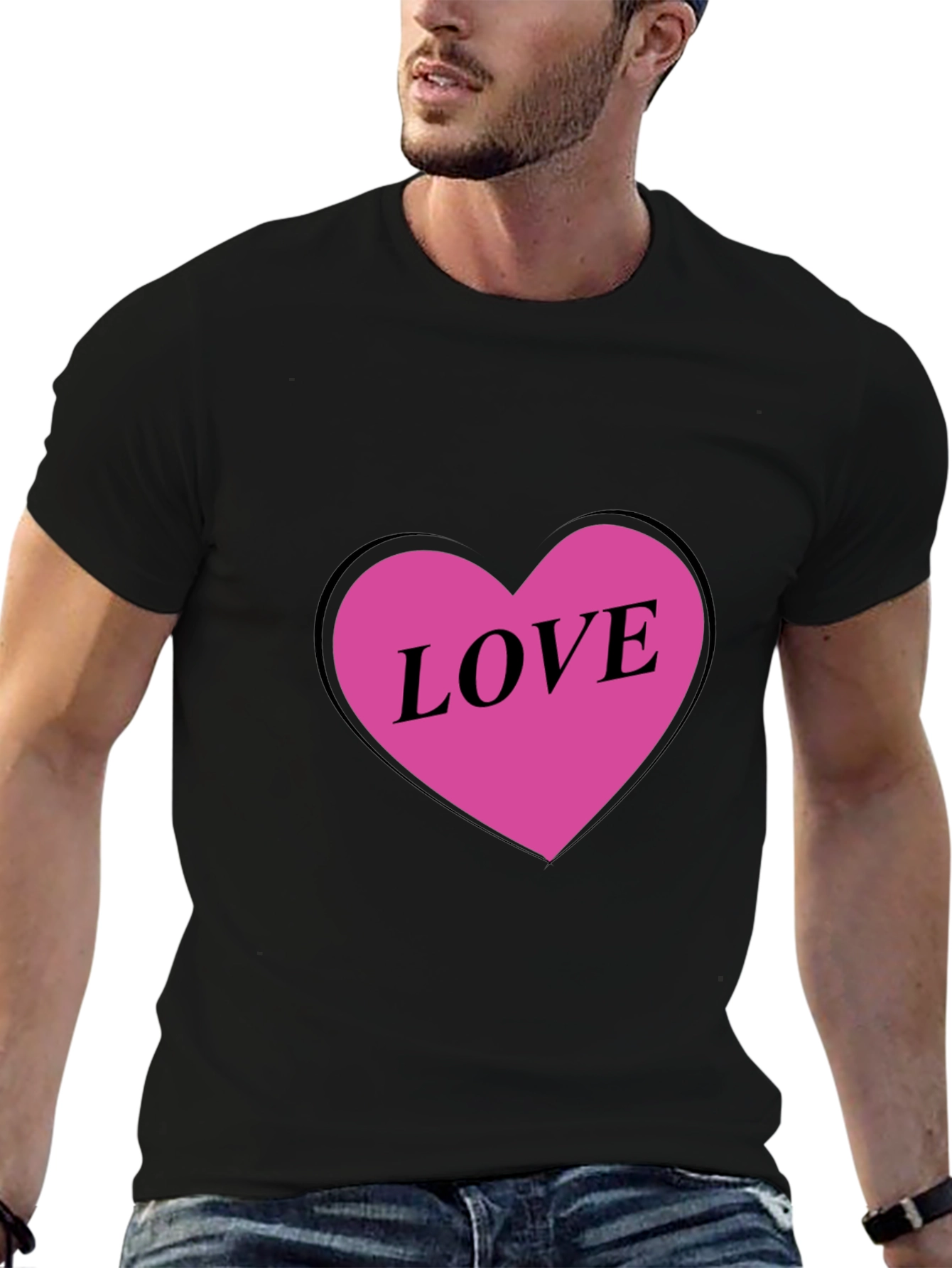 Black Love Heart Graphic Black T-Shirt view 6