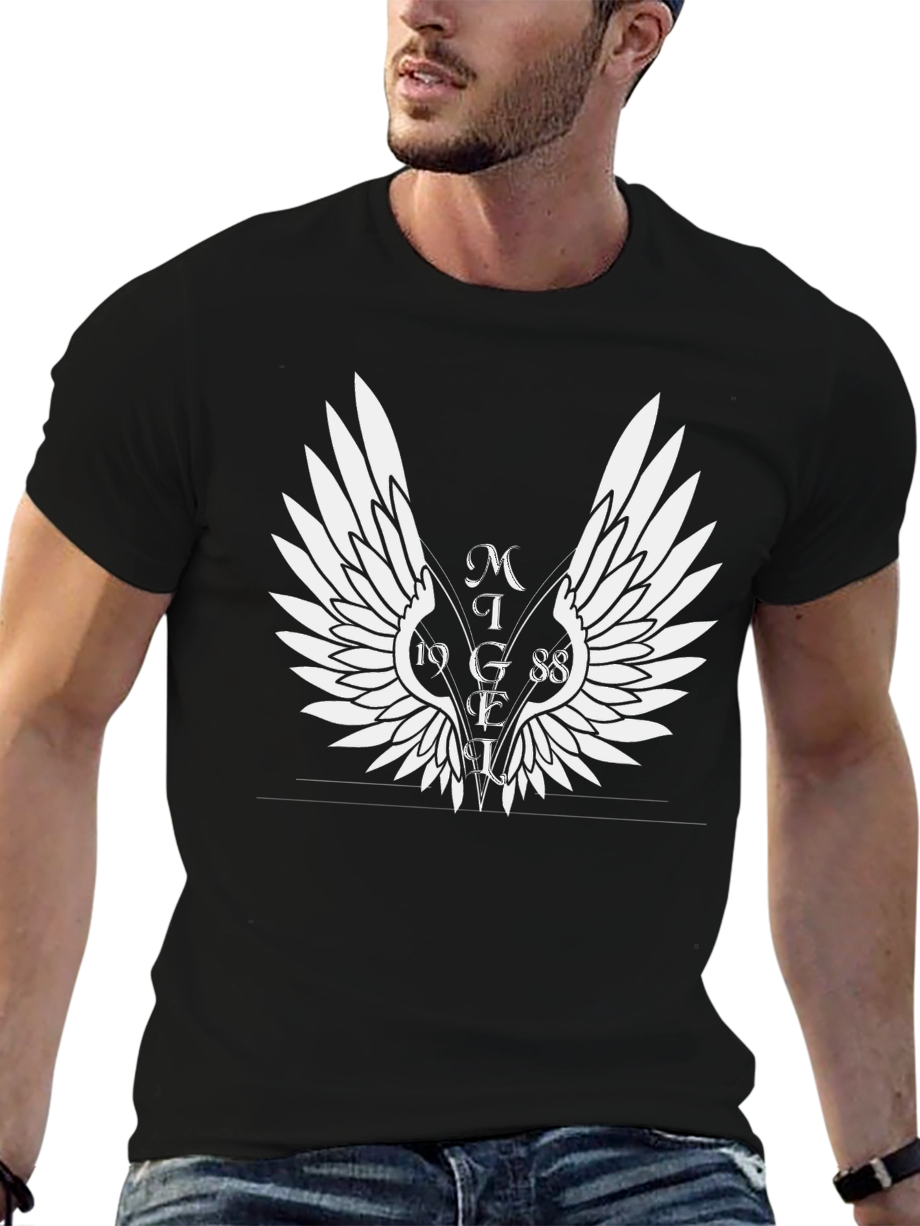 Black Winged Graphic T-Shirt - Black Cotton Tee view 6