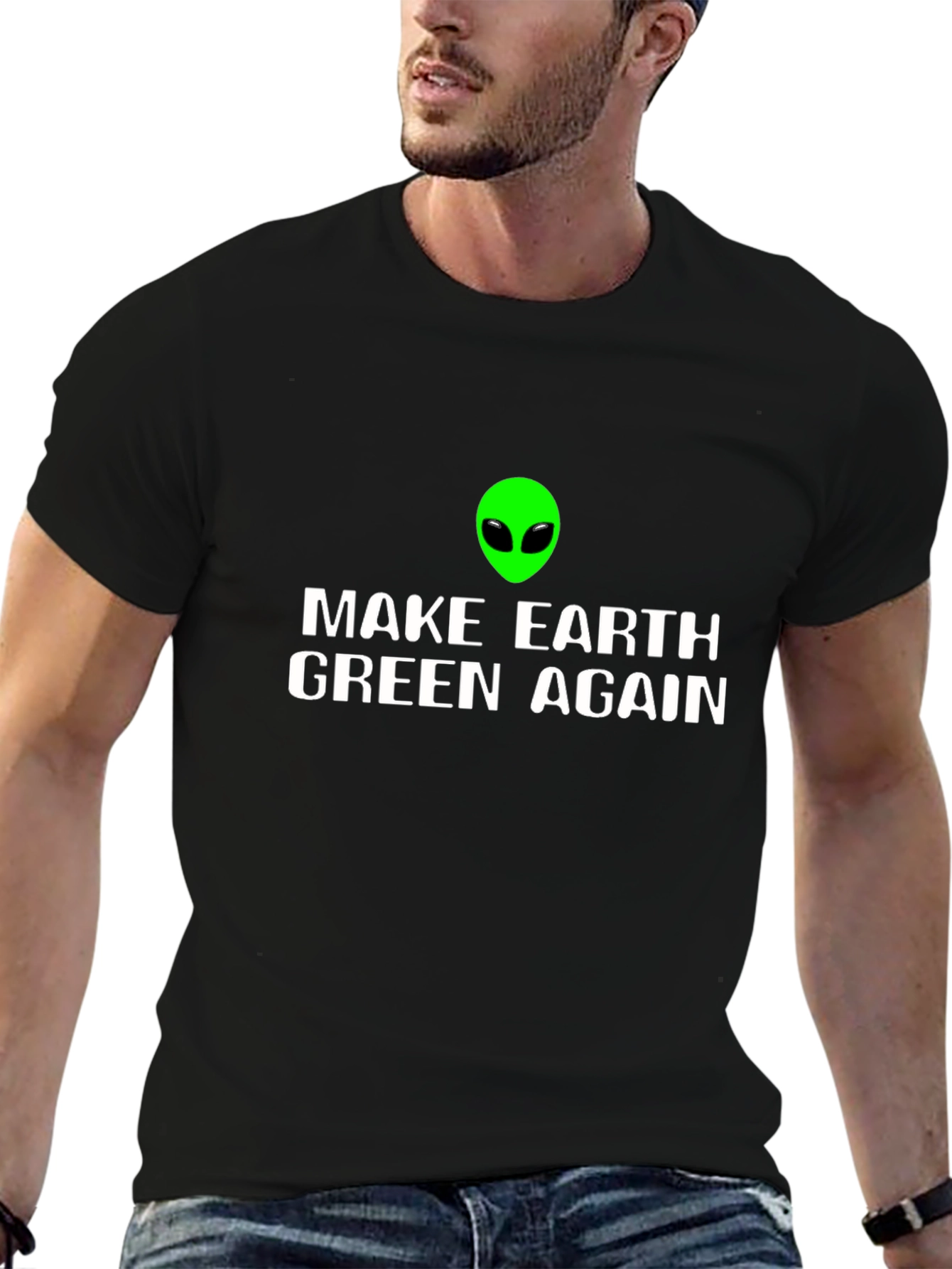 Black Make Earth Green Again Alien Graphic Tee view 6