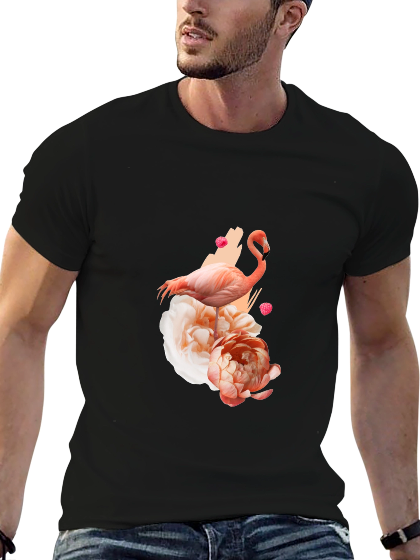 Black Flamingo Floral Graphic Tee - Black Cotton Blend Shirt view 6