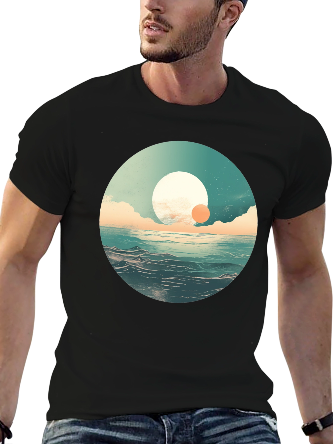 Black Ocean Sunrise Graphic Tee - Black Crew Neck view 6