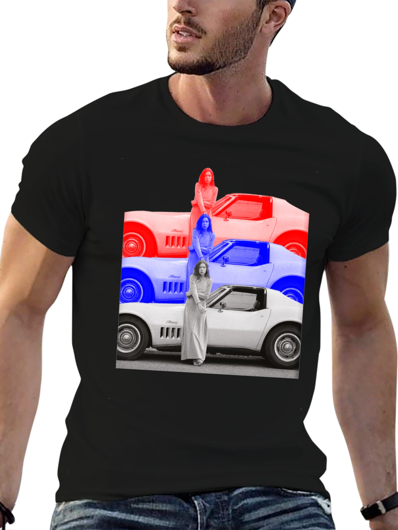 Black Vintage Vette T-Shirt - Retro Car Graphic Tee view 6