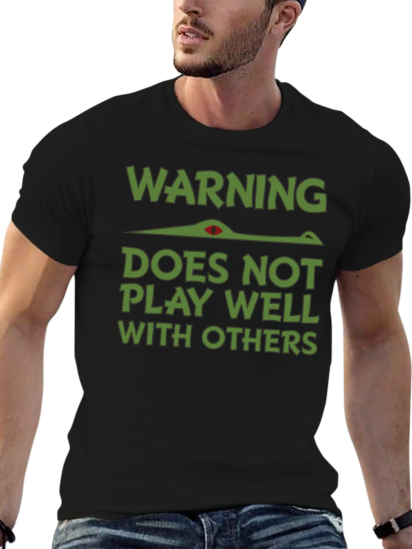 Black Warning: Does Not Play Well With Others T-Shirt view 6