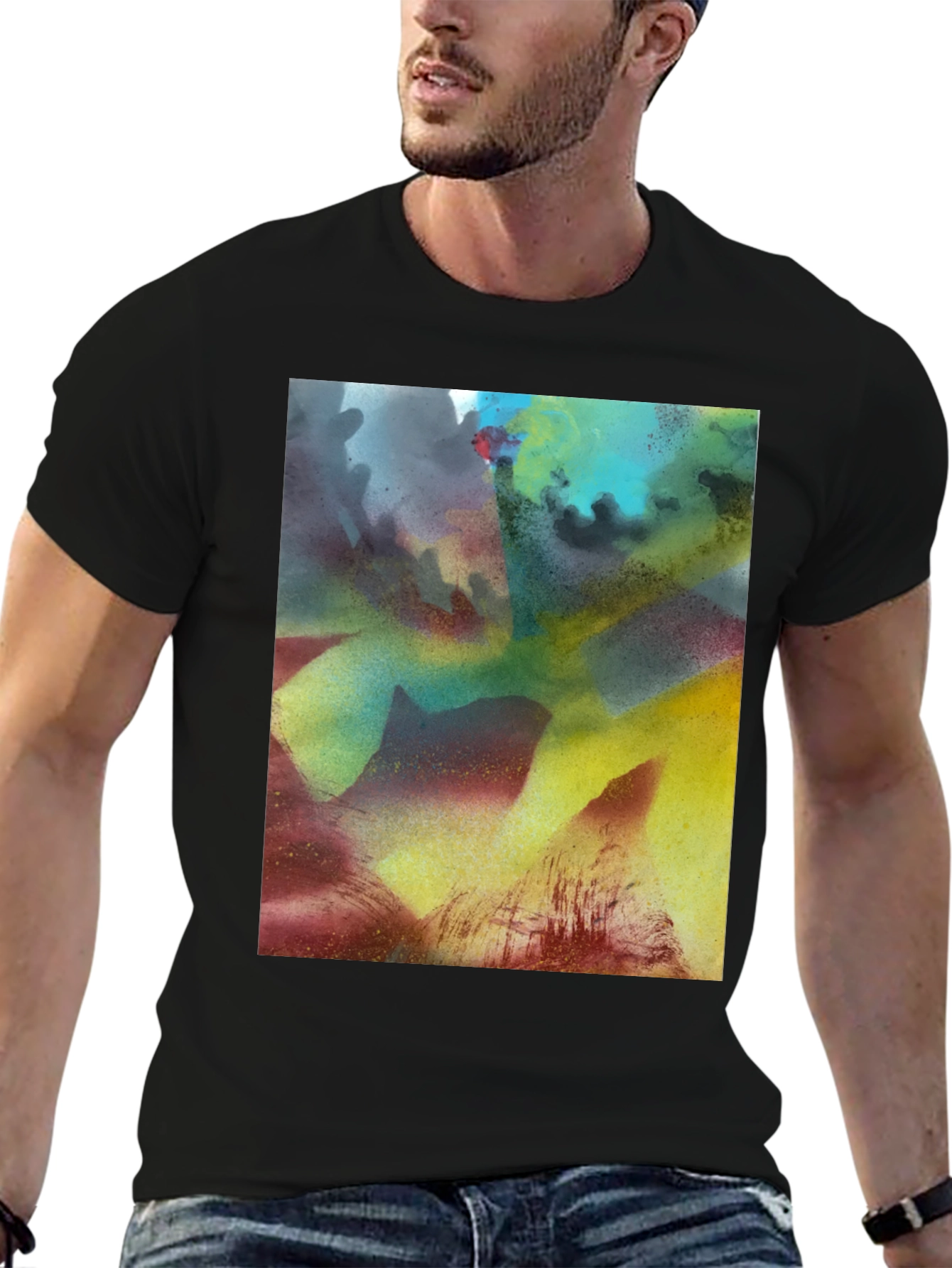 Black Abstract Art Print Black Crew Neck Tee view 6