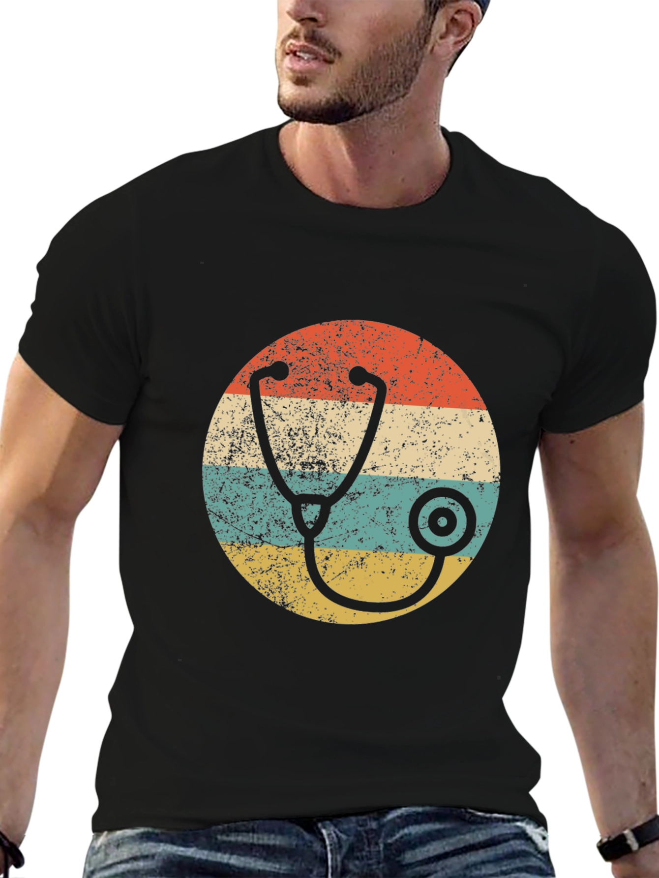 Black Retro Stethoscope Graphic Tee view 6