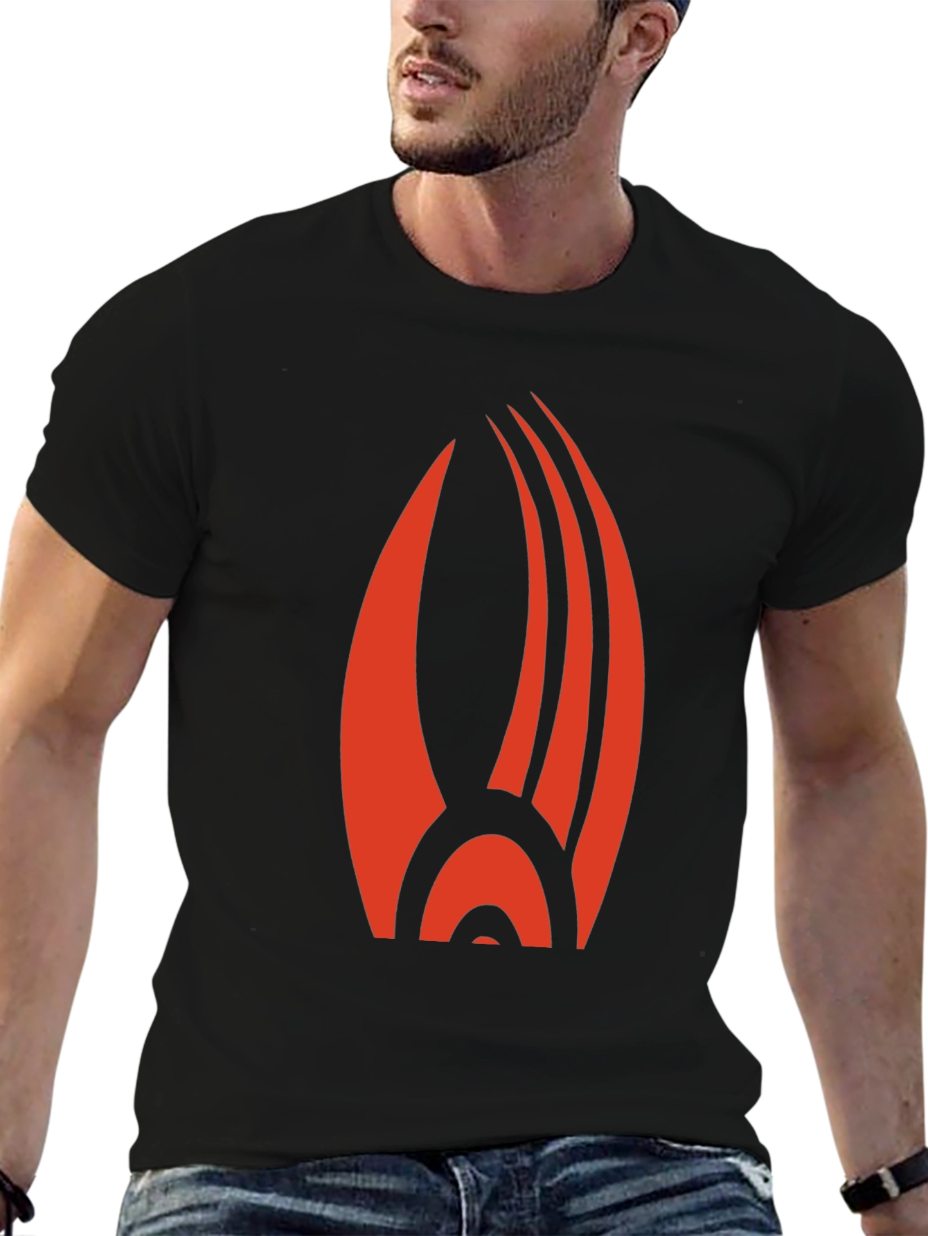 Black Bold Red Emblem Black T-Shirt: Striking Graphic Tee view 6