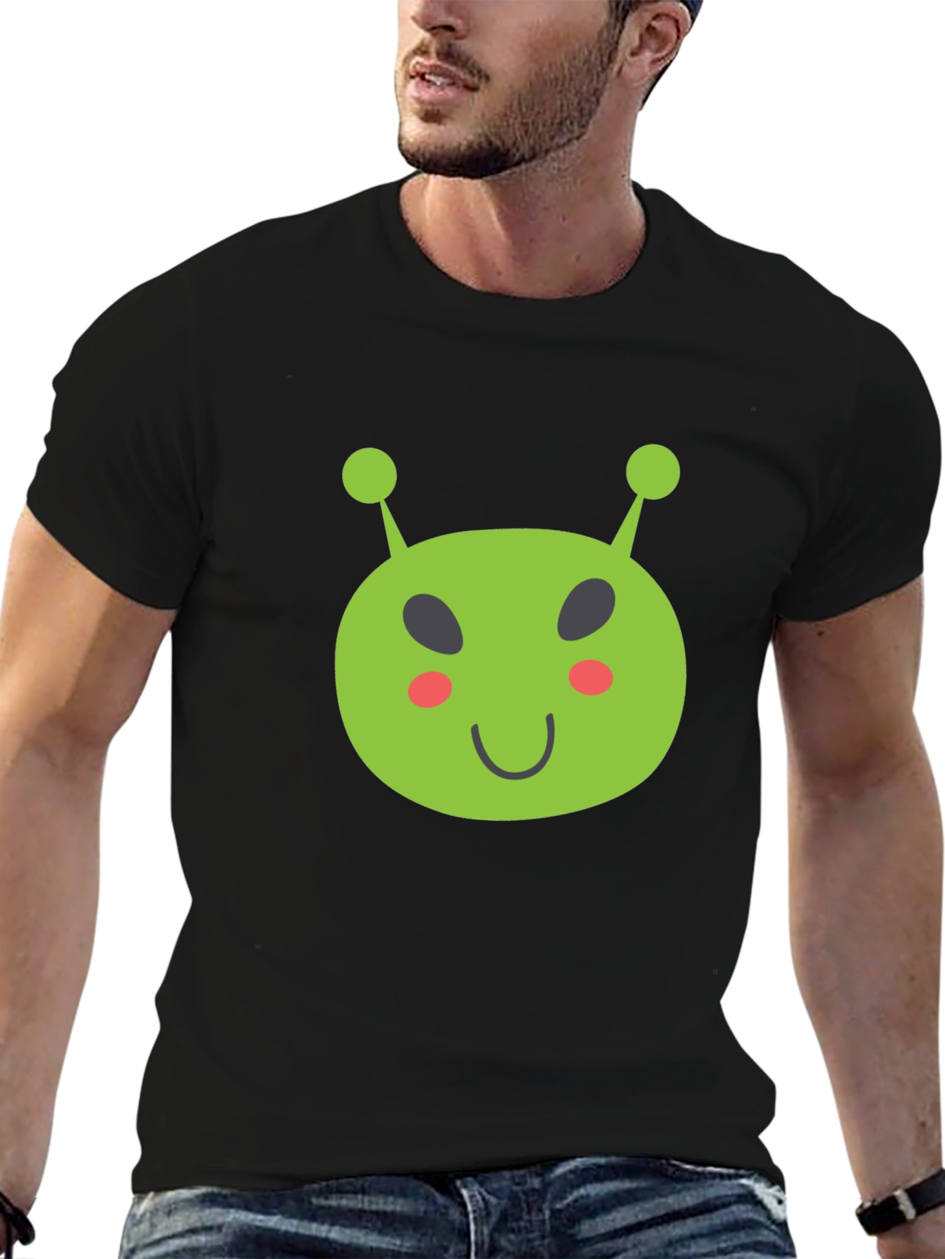 Black Fun Alien Graphic Tee - Black Cotton T-Shirt view 6
