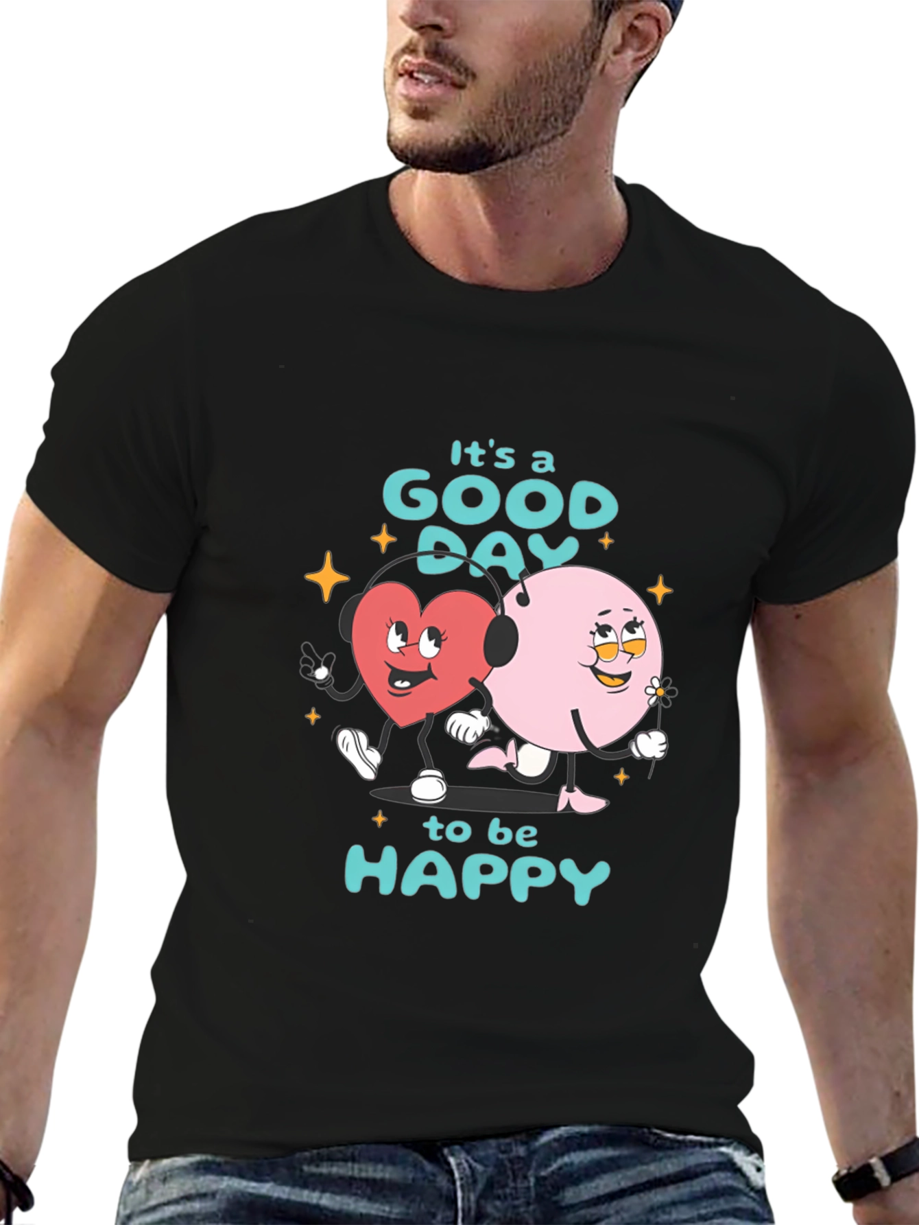 Black Good Day to be Happy Graphic T-Shirt view 6
