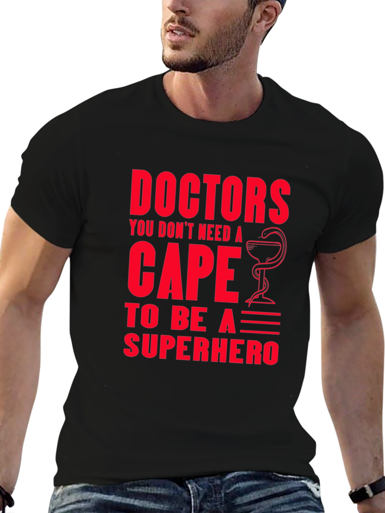 Black Doctors Superhero Graphic Tee - Black Cotton T-Shirt view 6