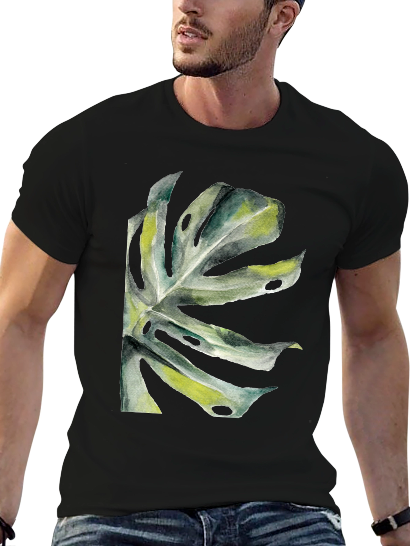 Black Tropical Leaf Graphic T-Shirt - Black view 6