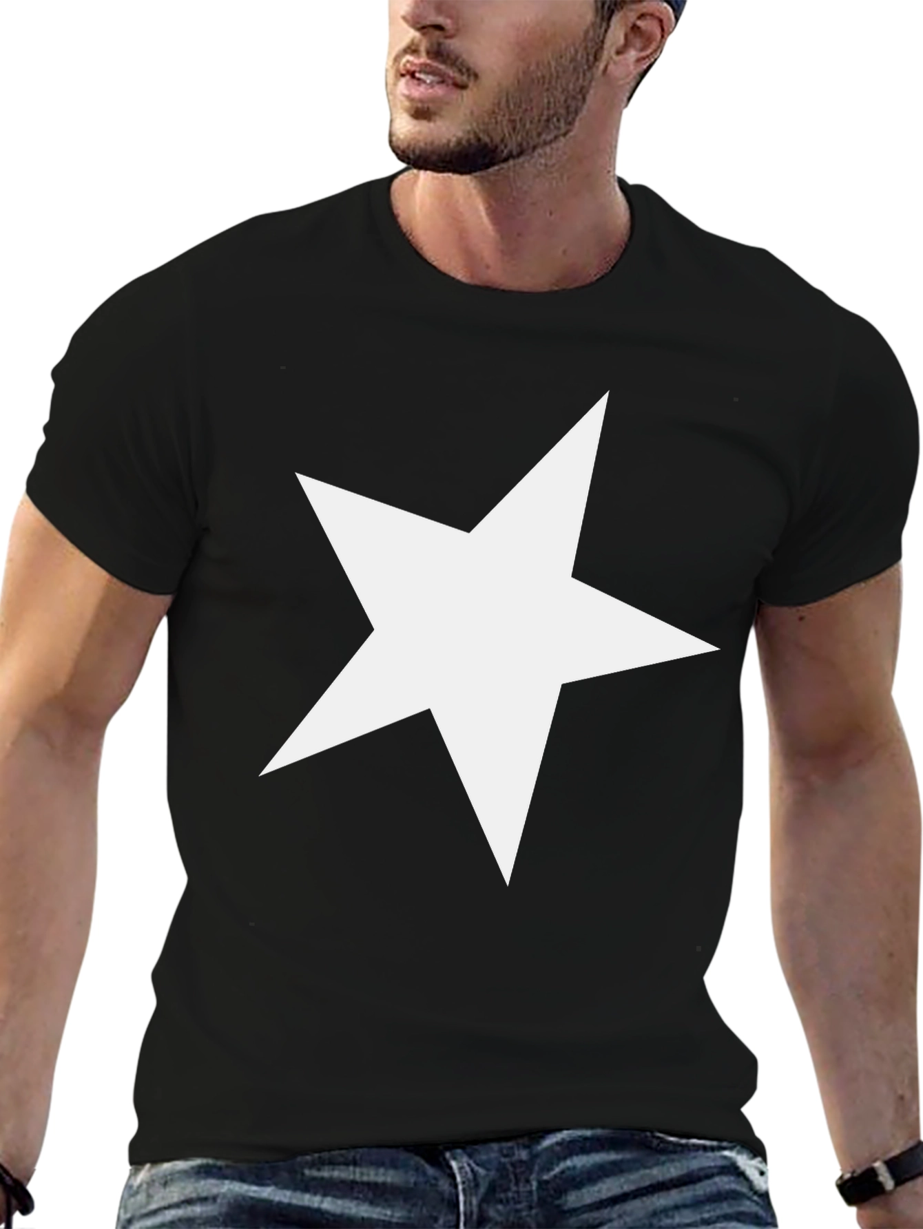 Black Bold Star Graphic Tee - Casual Black T-Shirt view 6