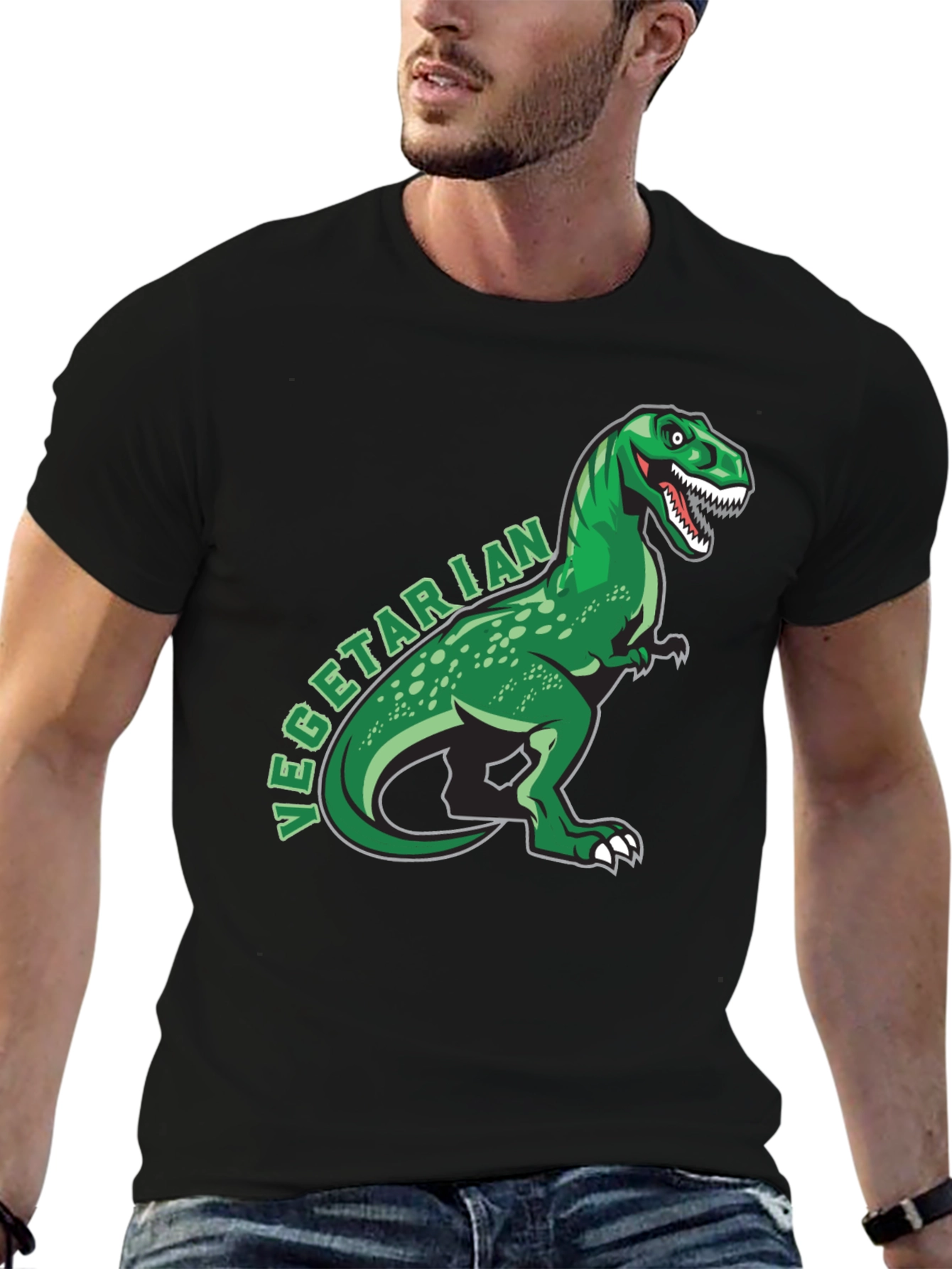 Black Vegetarian Dinosaur T-Shirt - Funny Graphic Tee view 6