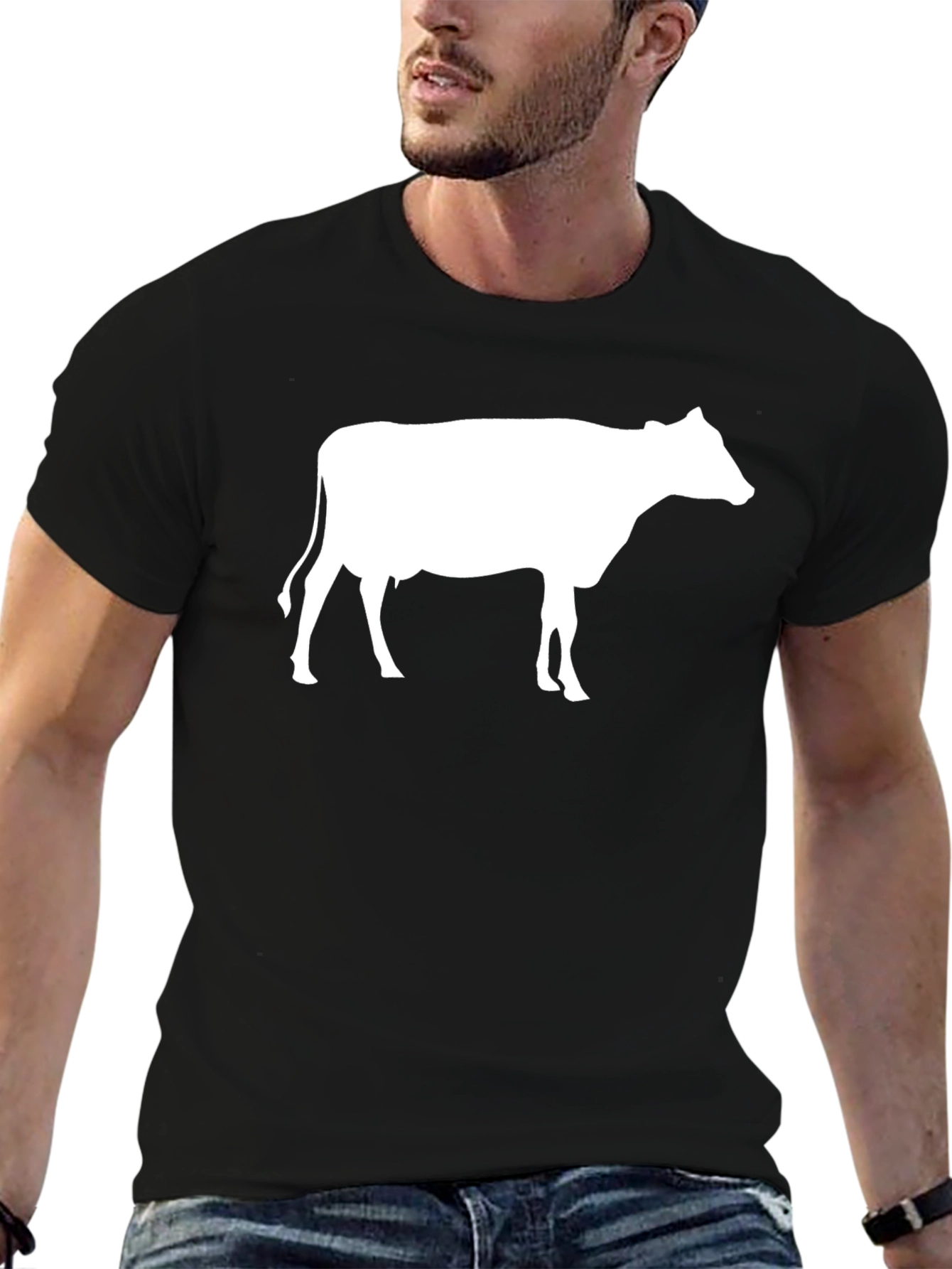 Black Cow Graphic Black T-Shirt - Soft Cotton Crew Neck view 6