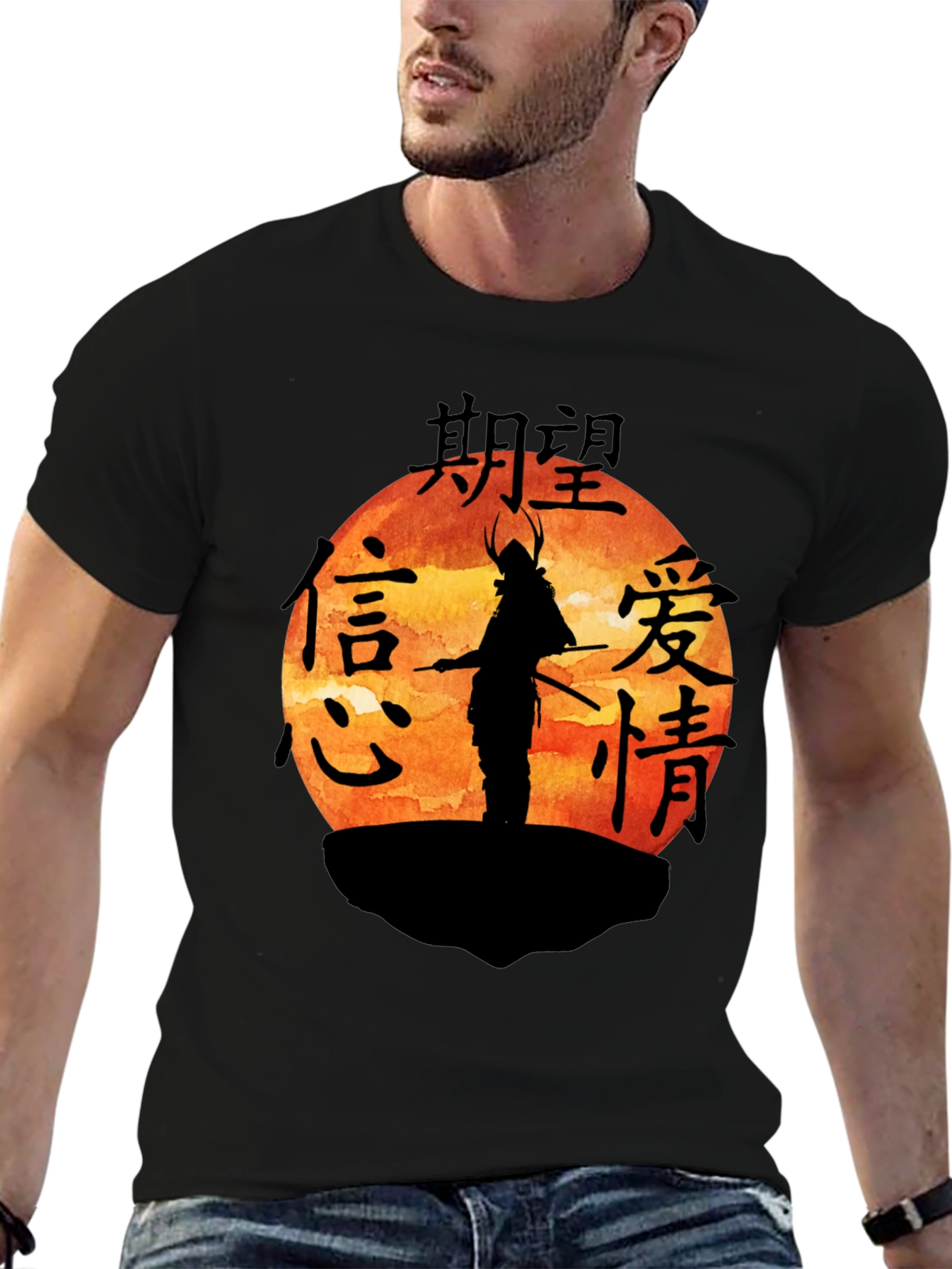 Black Samurai Sunset Graphic Tee - Black Cotton view 6