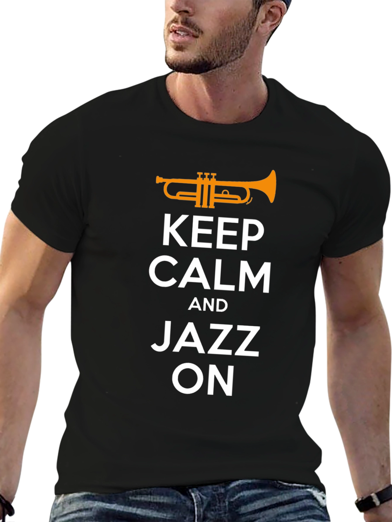 Black Keep Calm Jazz On T-Shirt view 6