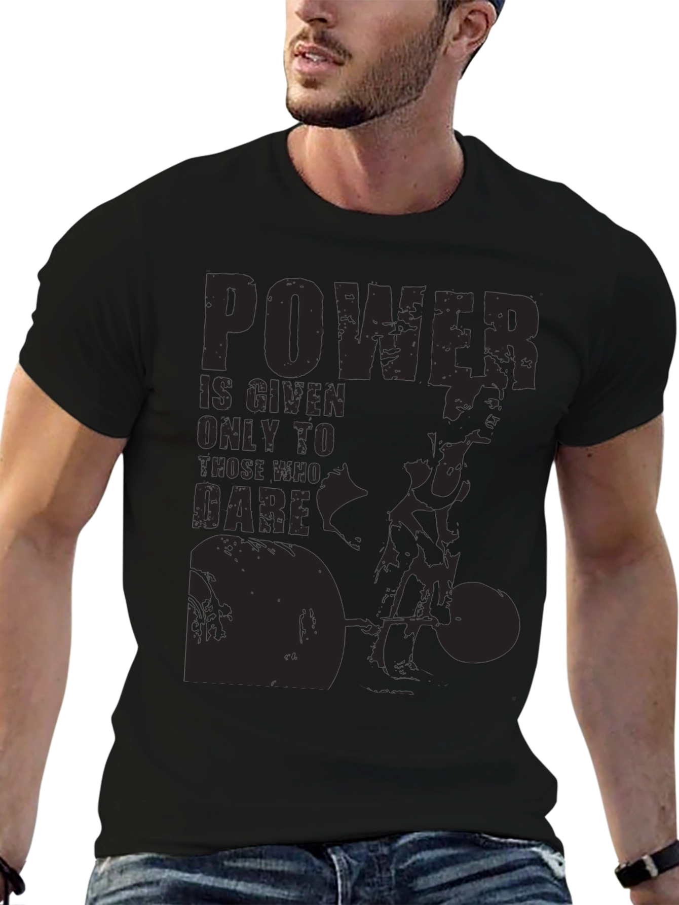 Black Powerlifting Graphic Print T-Shirt view 6