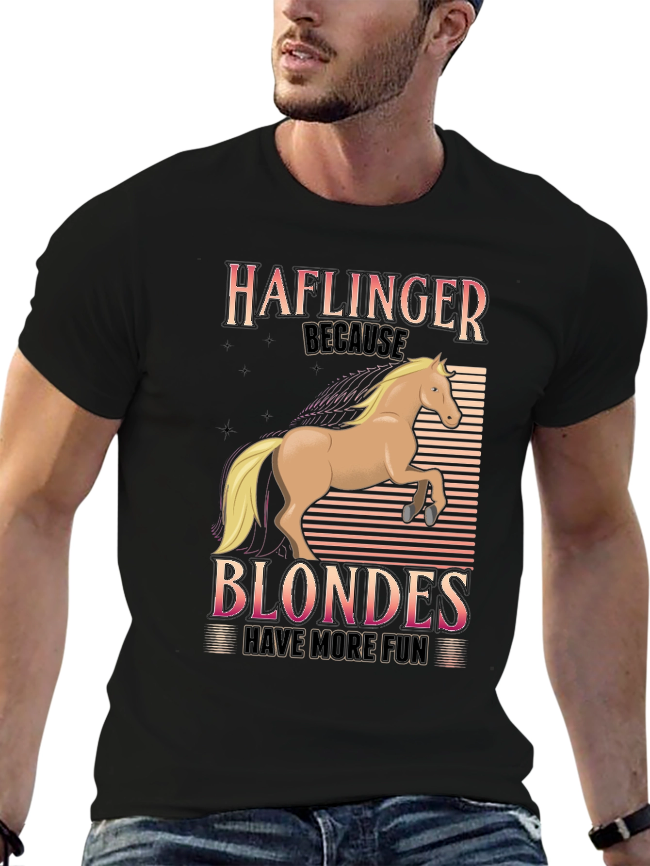 Black Haflinger Blondes Have More Fun T-Shirt view 6
