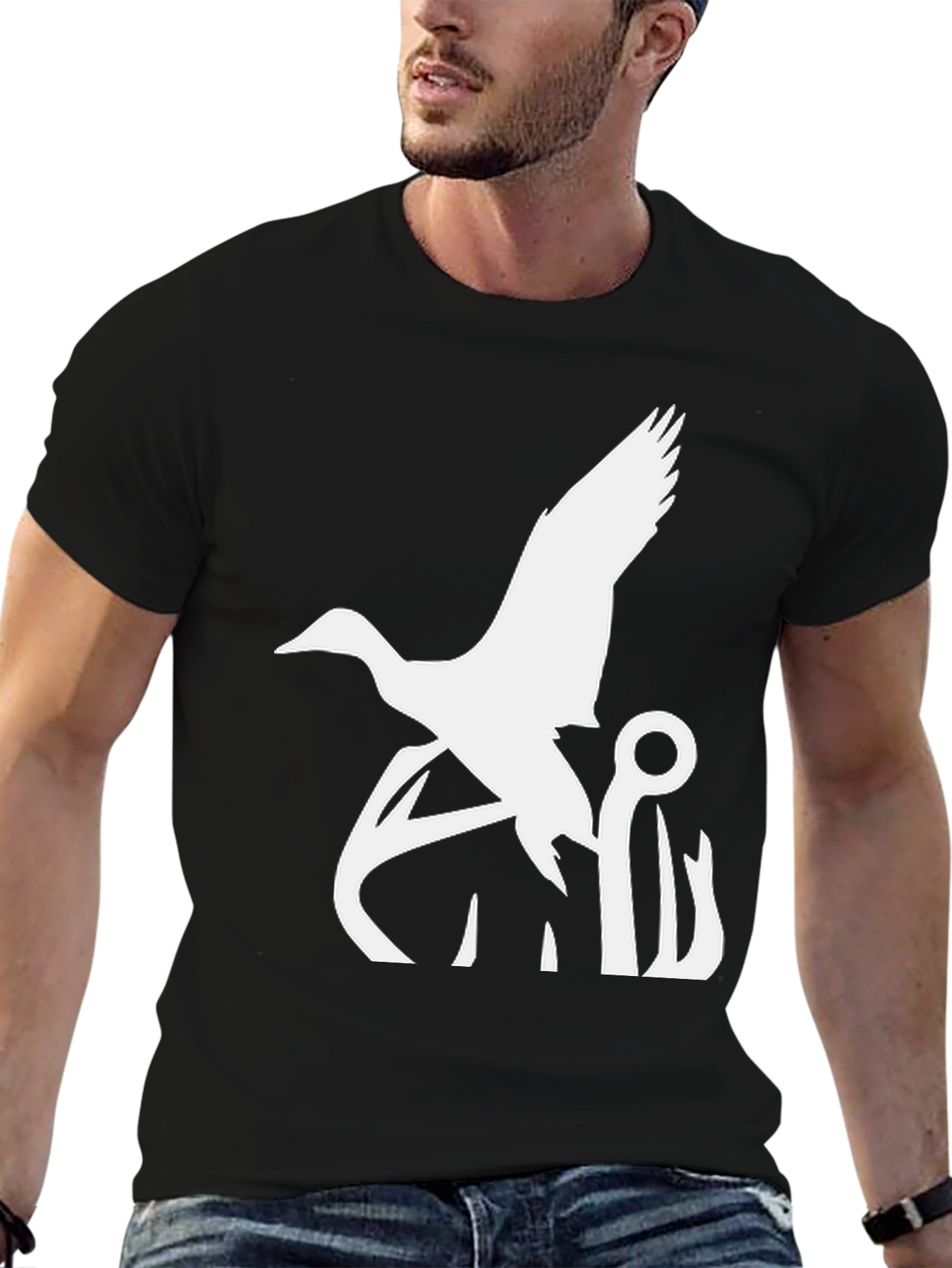 Black Duck and Hook Graphic Tee - Black Cotton Blend view 6