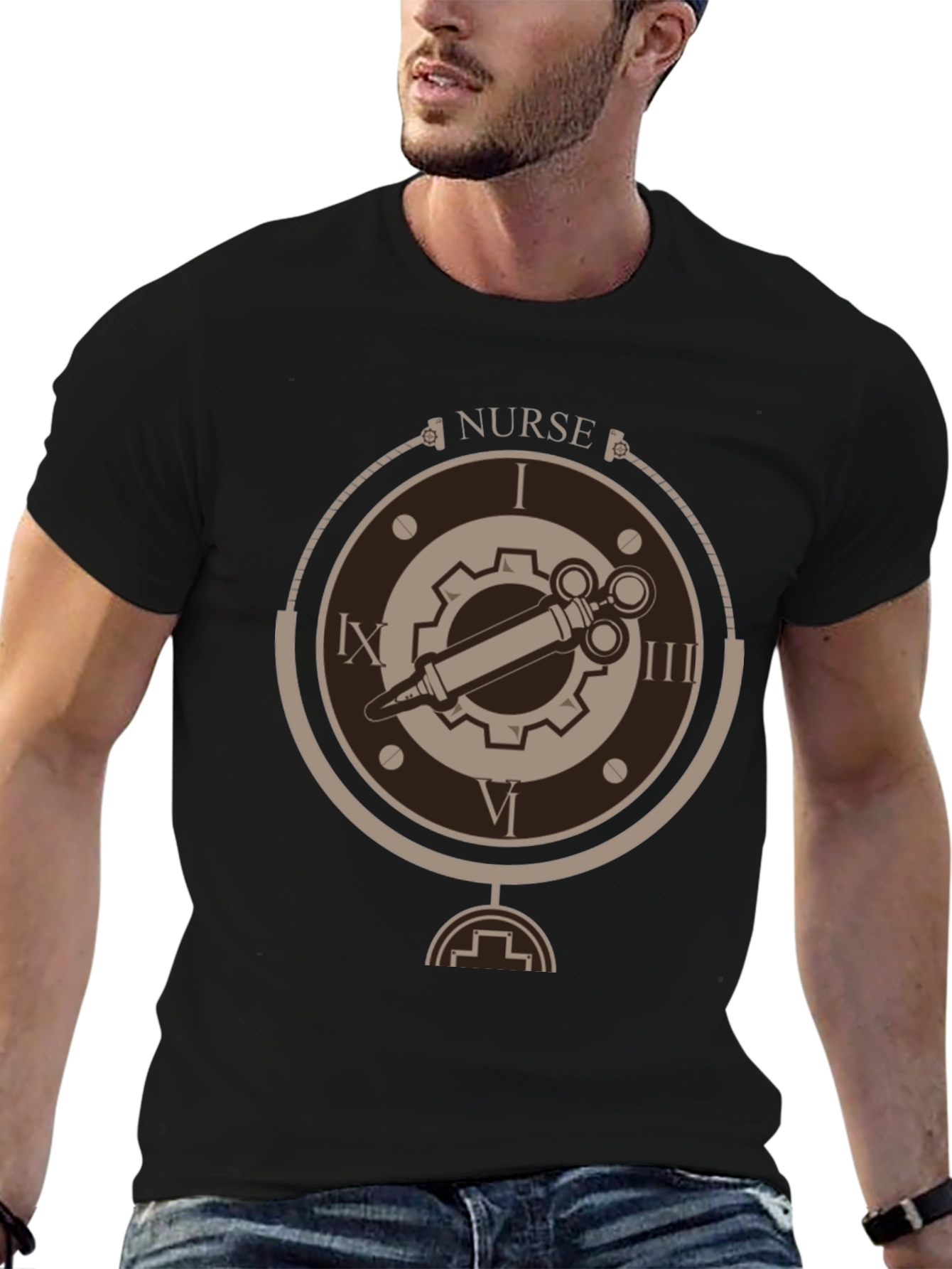 Black Steampunk Nurse T-Shirt - Unique Medical Design view 6