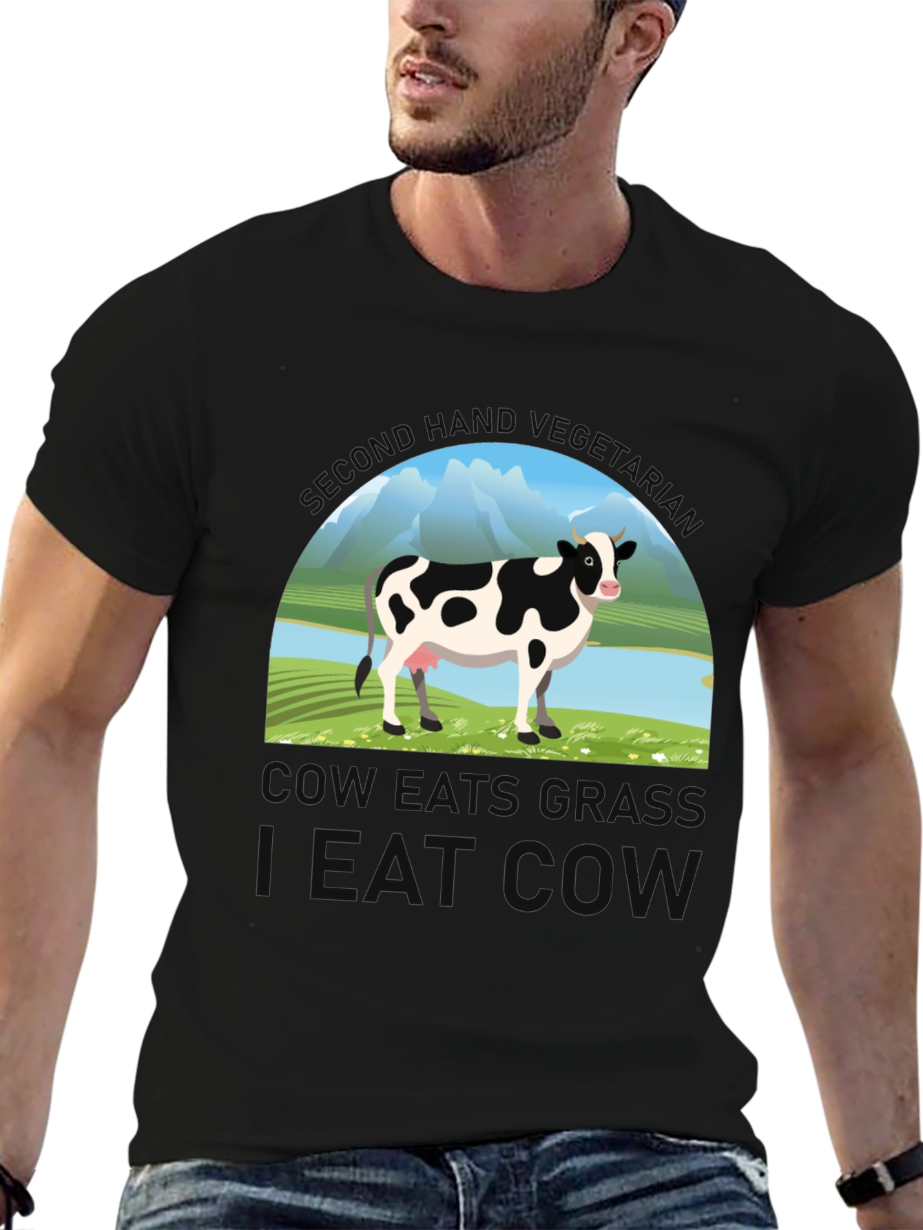Black Eat Cow Graphic T-Shirt view 6