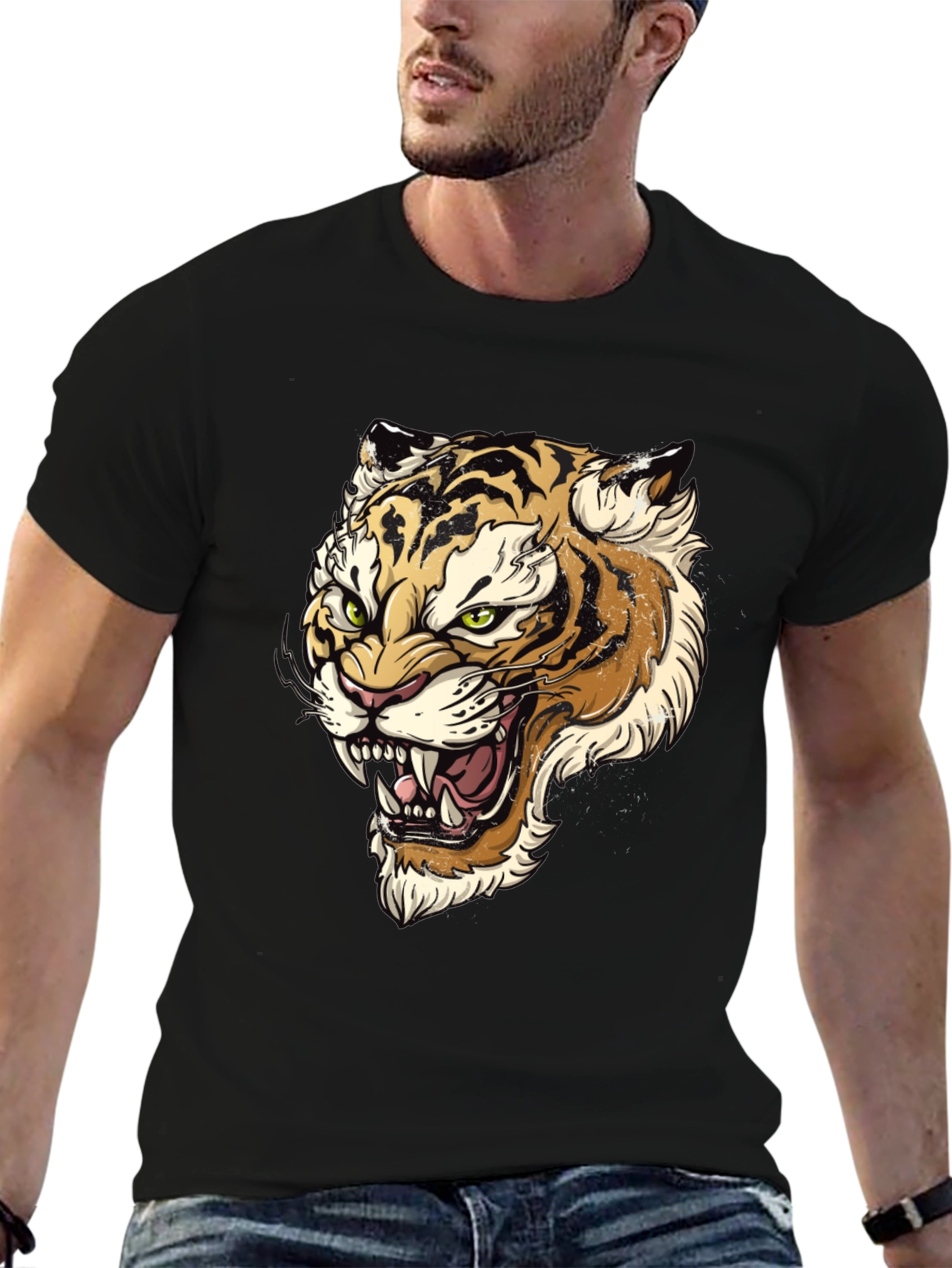 Black Tiger Graphic Print Men's T-Shirt view 6