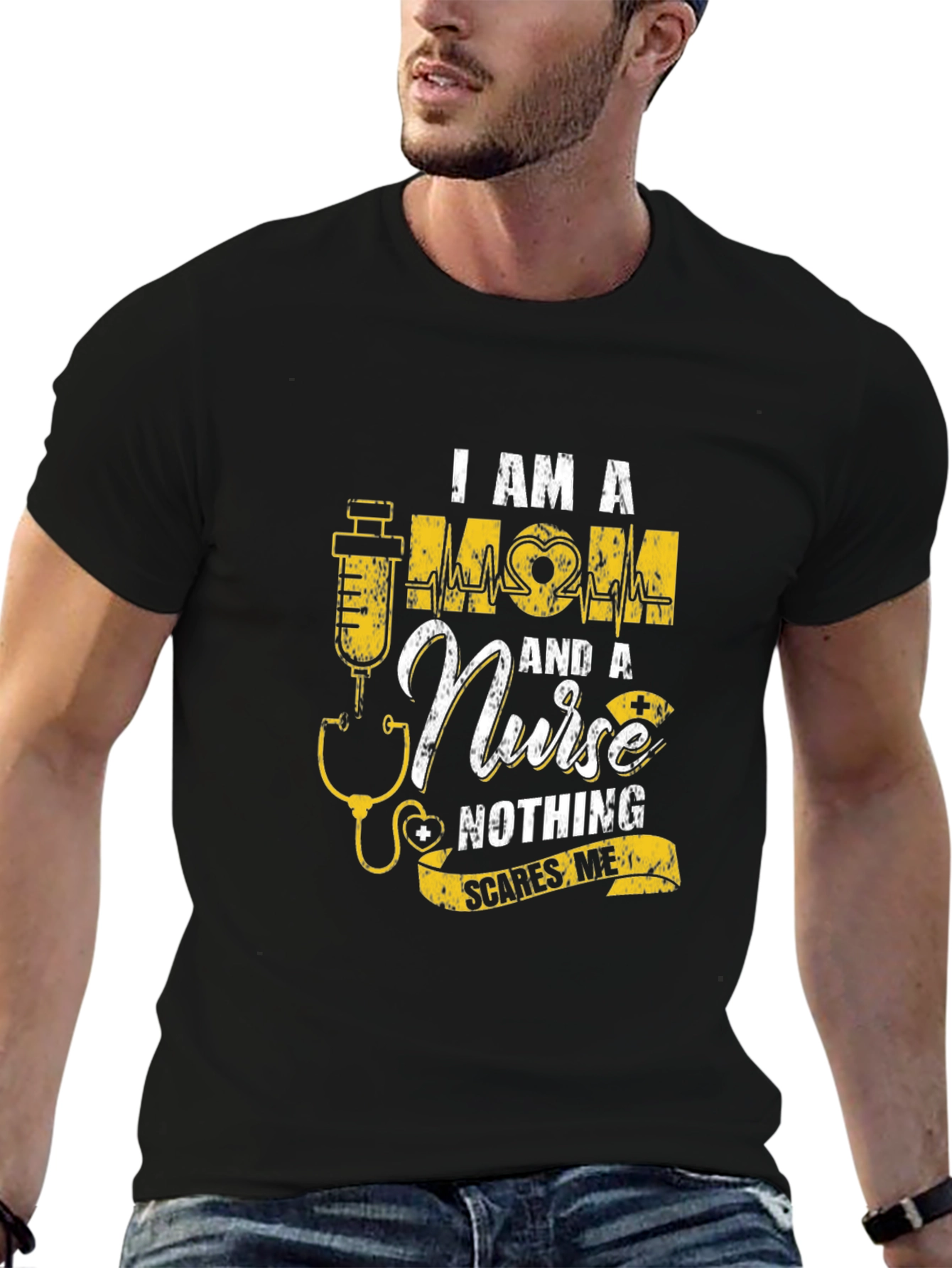Black I Am a Mom and a Nurse T-Shirt view 6