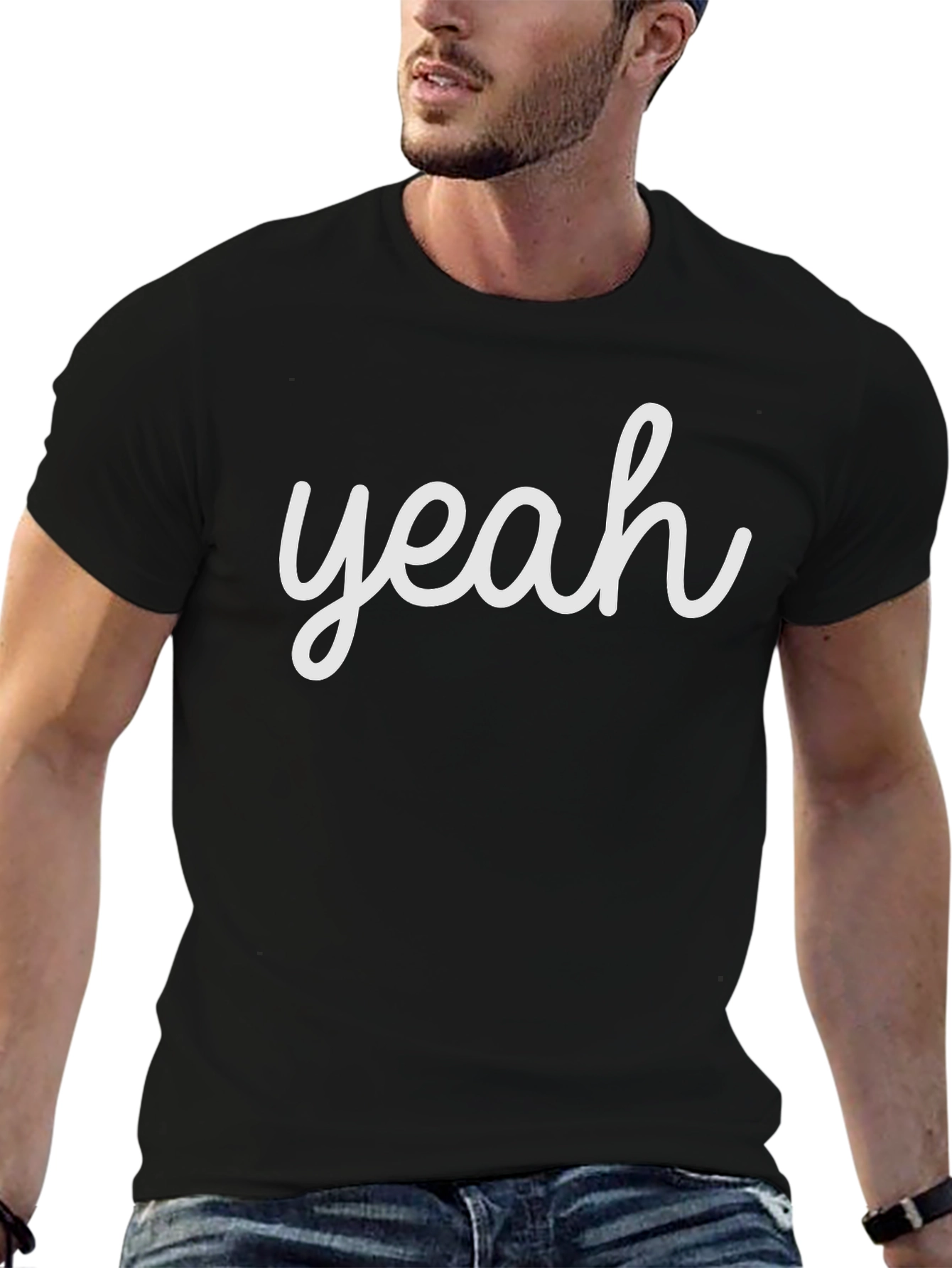 Black Yeah Graphic Tee - Cool Casual Black T-Shirt view 6