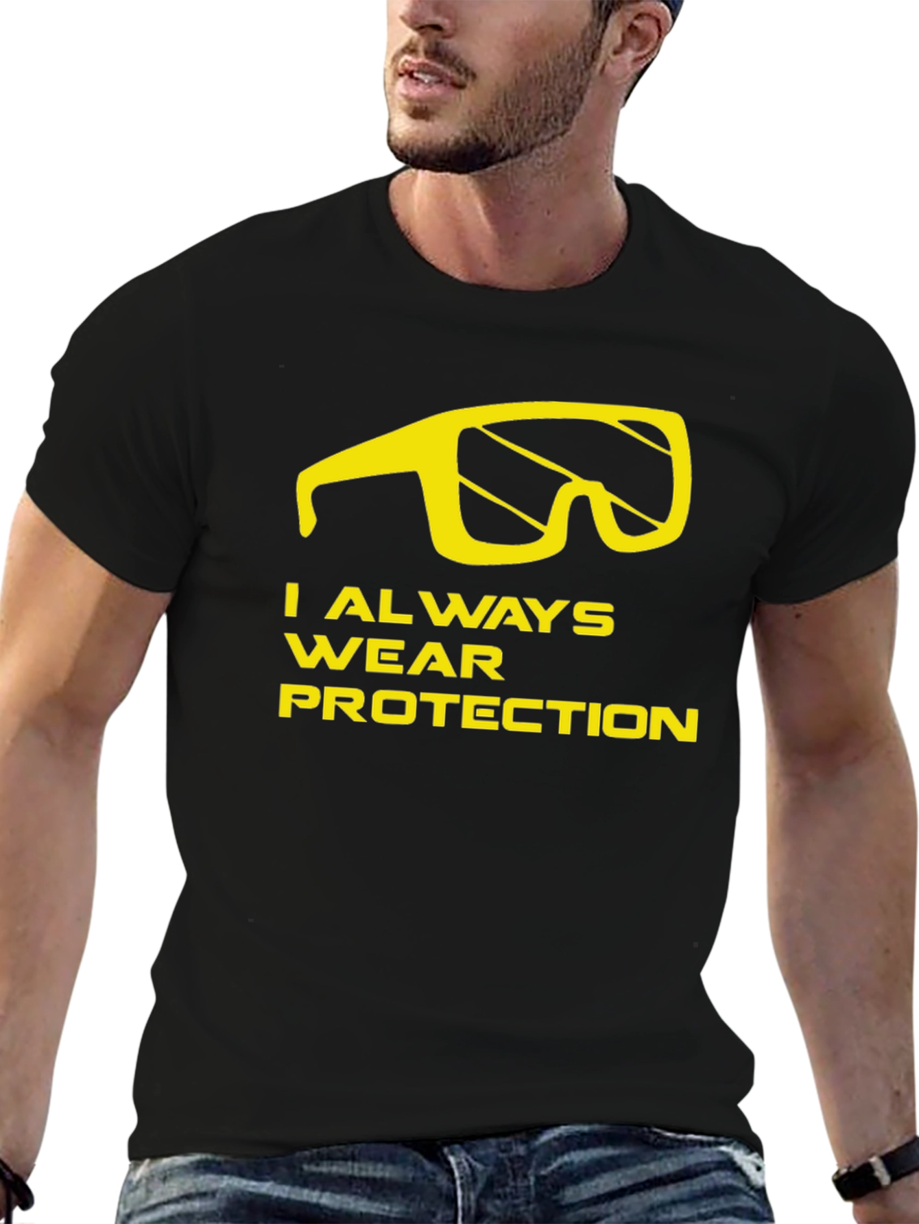 Black I Always Wear Protection T-Shirt - Funny Graphic Tee view 6