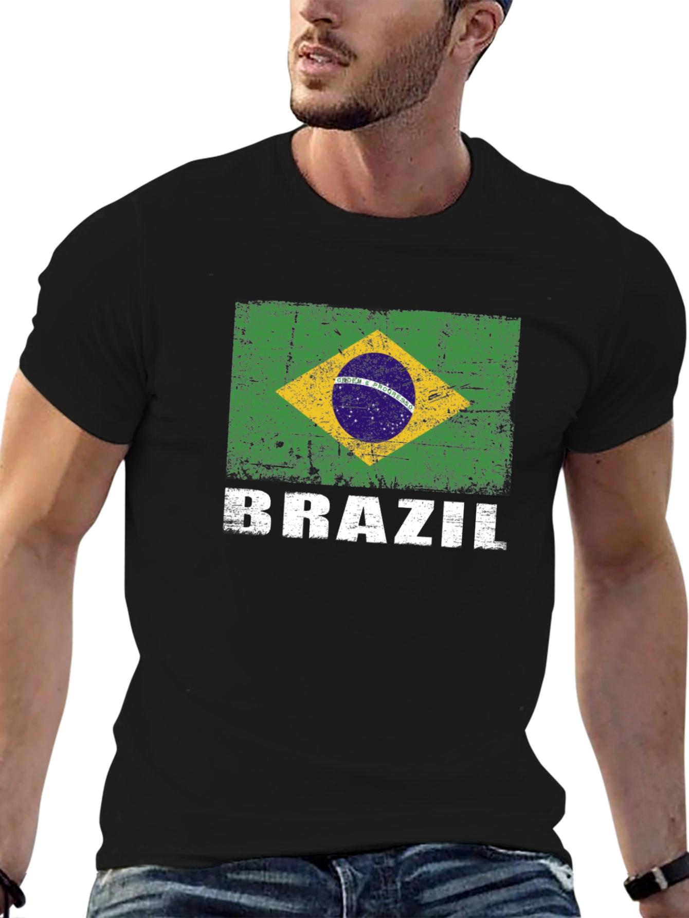 Black Brazil Flag Graphic Print T-Shirt view 6