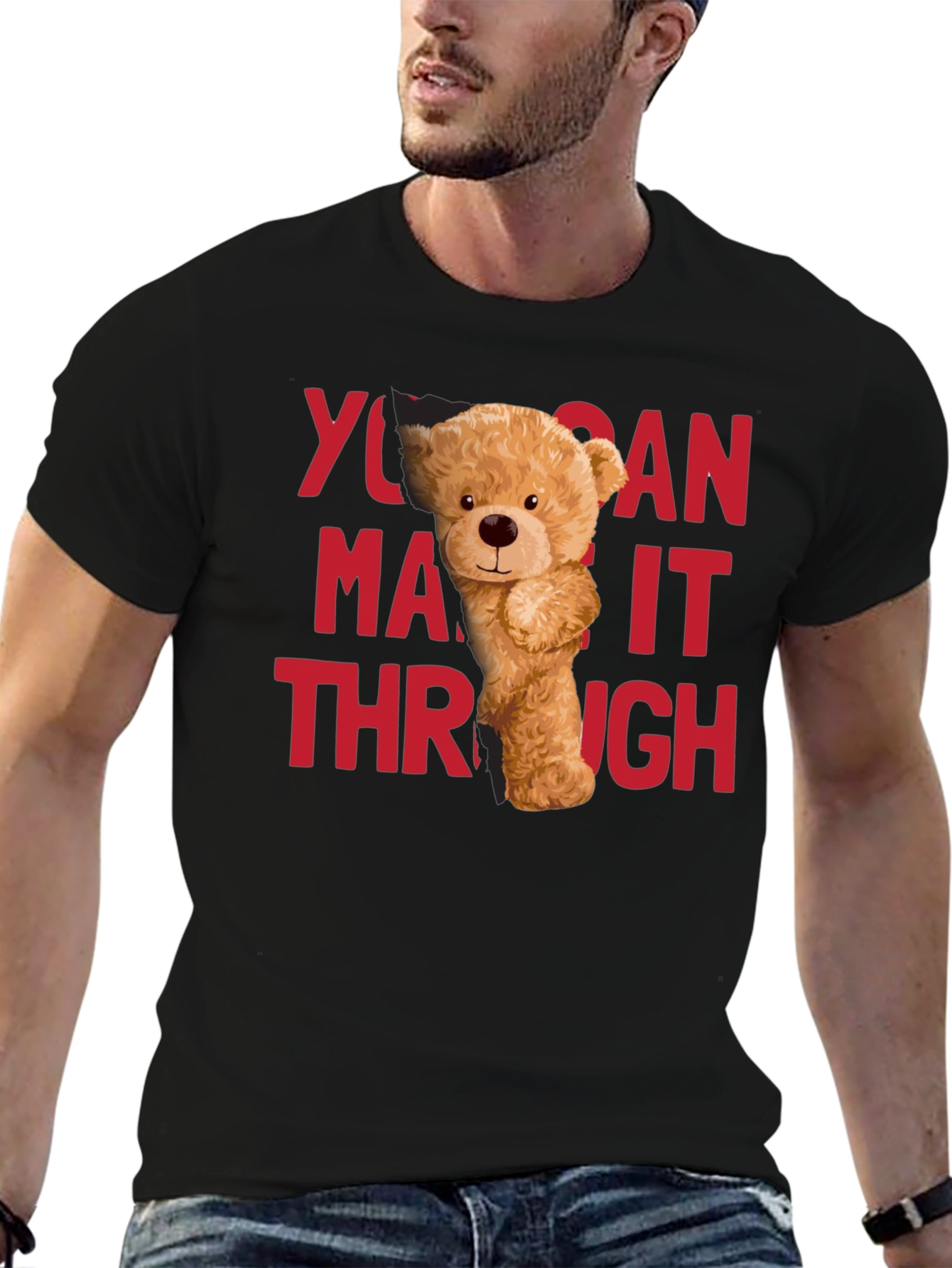 Black You Can Make It Through T-Shirt Bear Graphic view 6
