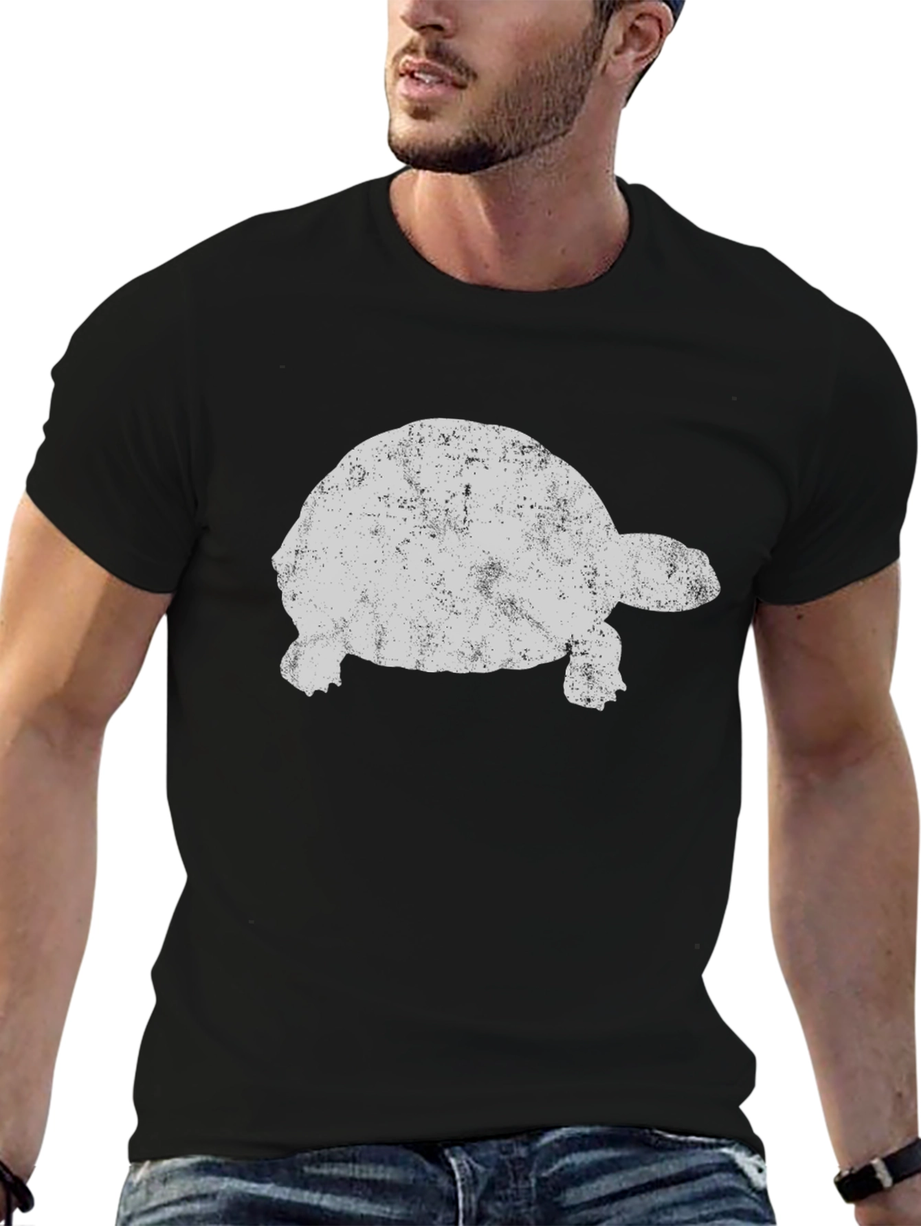 Black Cool Tortoise Graphic Tee - Black Cotton T-Shirt view 6