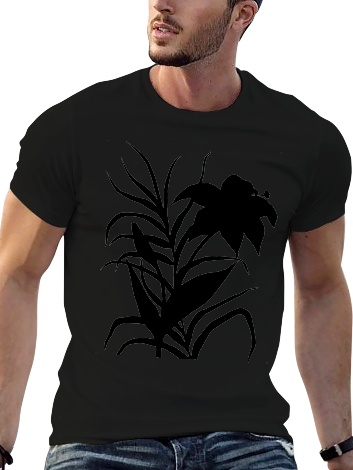 Black Botanical Black Tee - Nature Silhouette T-Shirt view 6