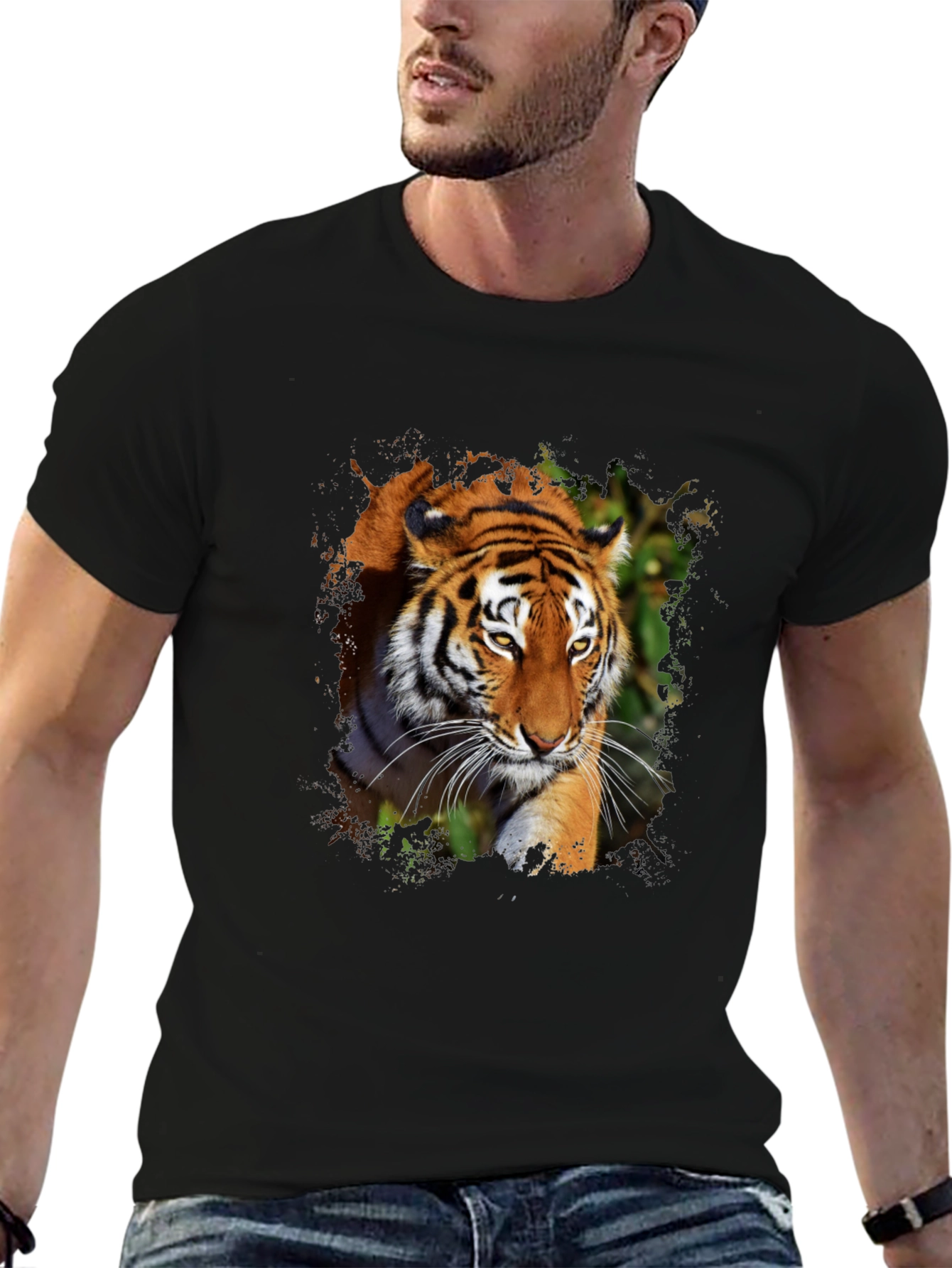 Black Tiger Graphic Print Black T-Shirt view 6